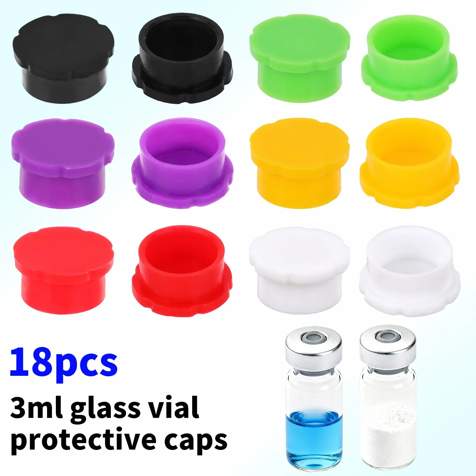 Tappi Protettivi per Fiale in Vetro 3ml 18 Pezzi 6 Colori Silicone Anti-Perdite Antipolvere Riutilizzabili