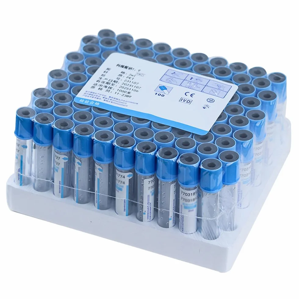 100 Provette per Prelievo di Sangue Sottovuoto, Provette in Vetro Sottovuoto da 2 Ml/5 Ml/10 Ml con Tappo A Vite Blu, Provetta Monouso Sterile in Citrato di Sodio 1:9, per Laboratorio,10ML