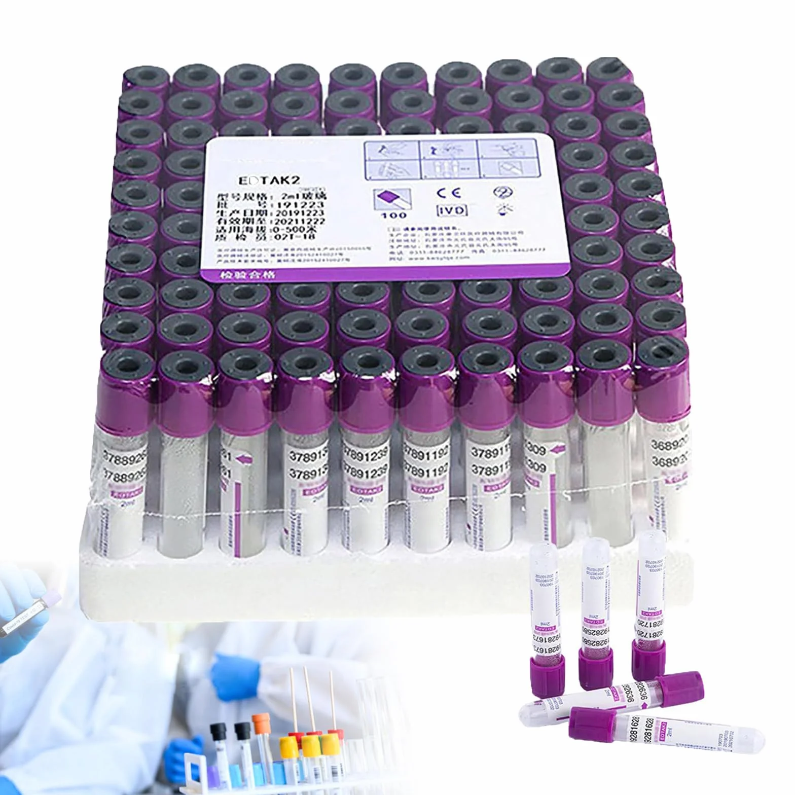 100 Pezzi Provetta per Prelievo Di Sangue Sottovuoto Con Tappo a Vite Viola, Provette per Prelievo Di Sangue in Vetro (2Ml, 3Ml, 5Ml, 10Ml), Per Laboratorio, Separazione Del Siero,3ML