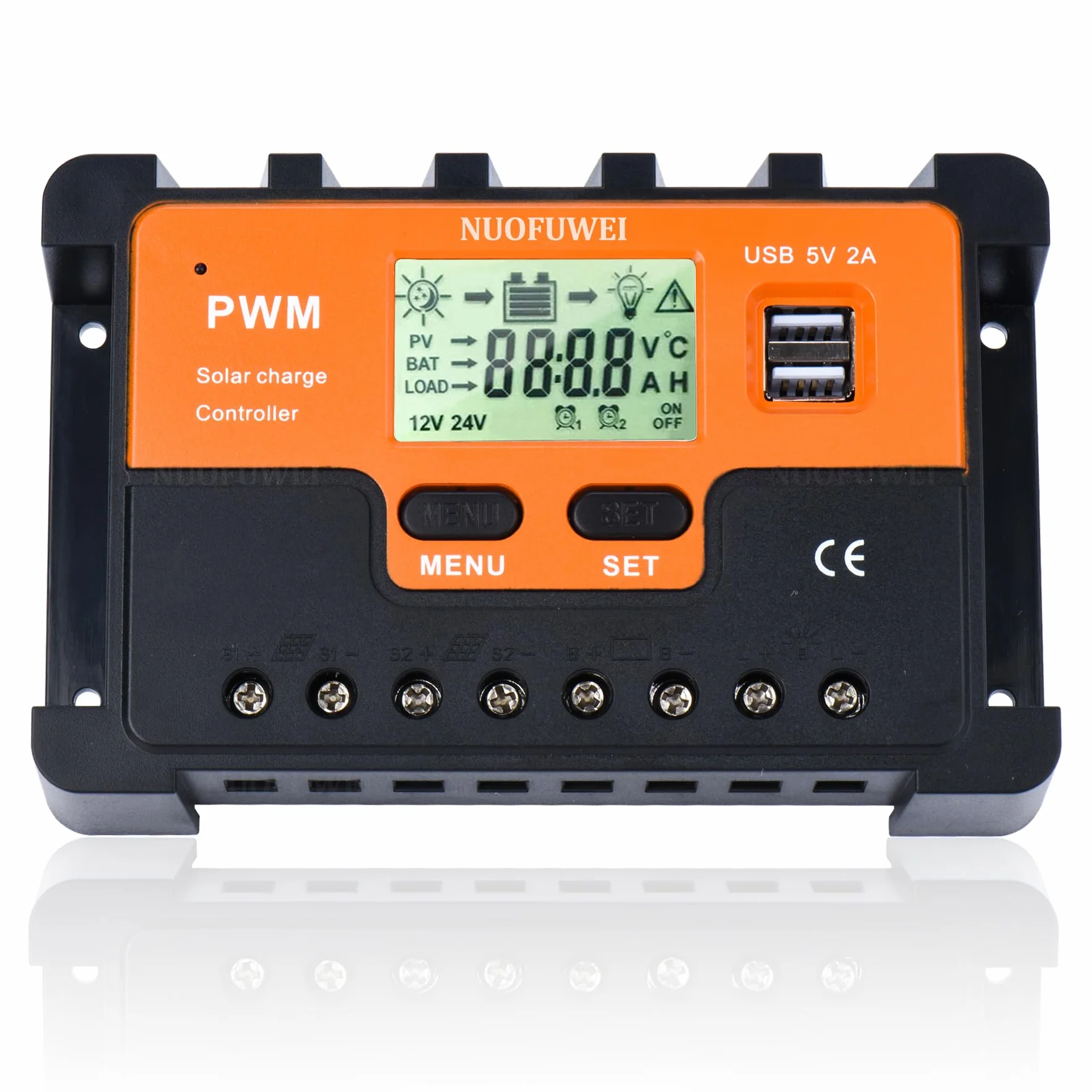 60A Regolatore di Carica Solare 12V 24V 48V Identificazione Automatica PWM 30A Intelligente Regolatore di Carica con sensore temperatura 2porte USB Adatto 12V 24V 48V piombo al litio batteria