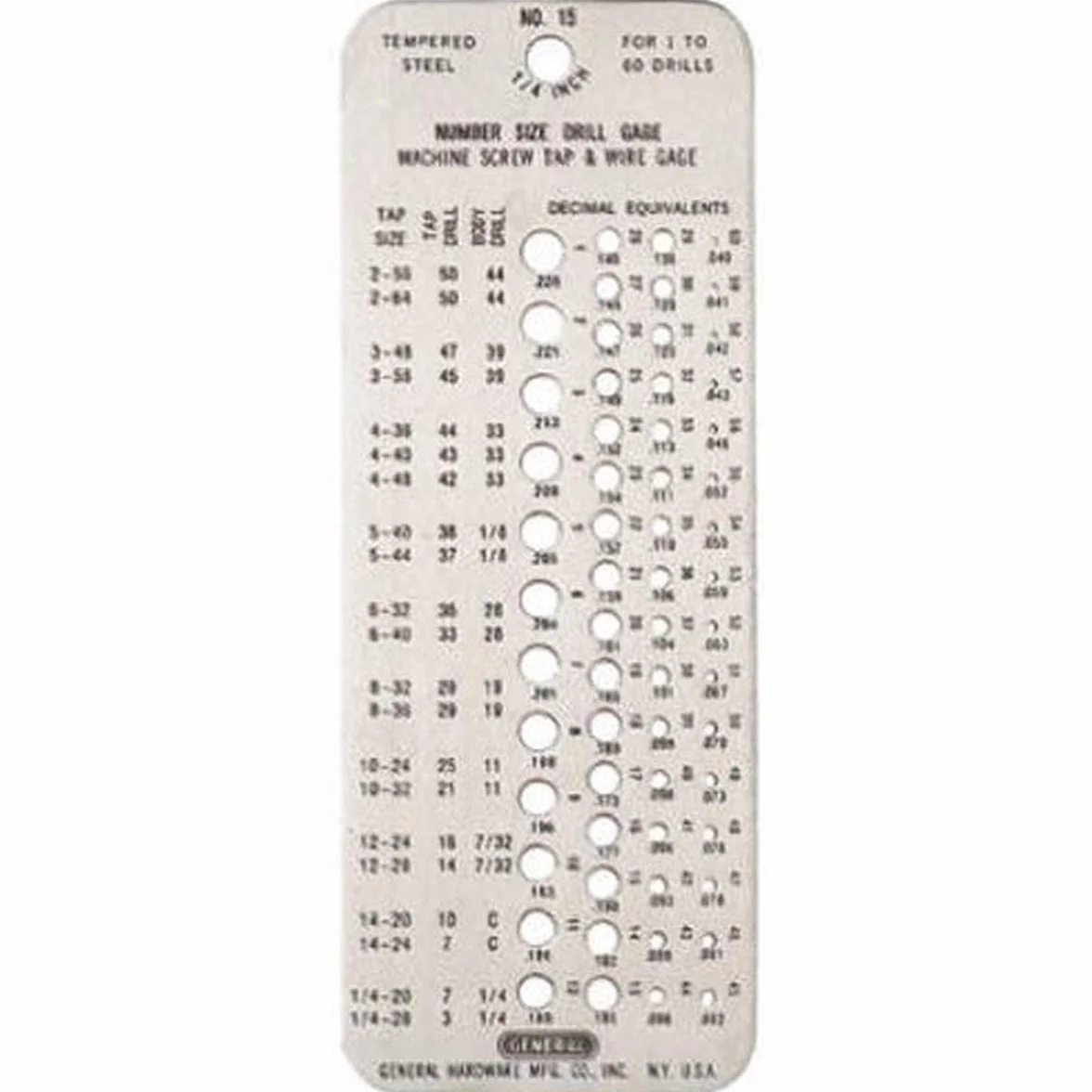 General Tools Drill Gage, numero Size Punte 1 a 60 (15)