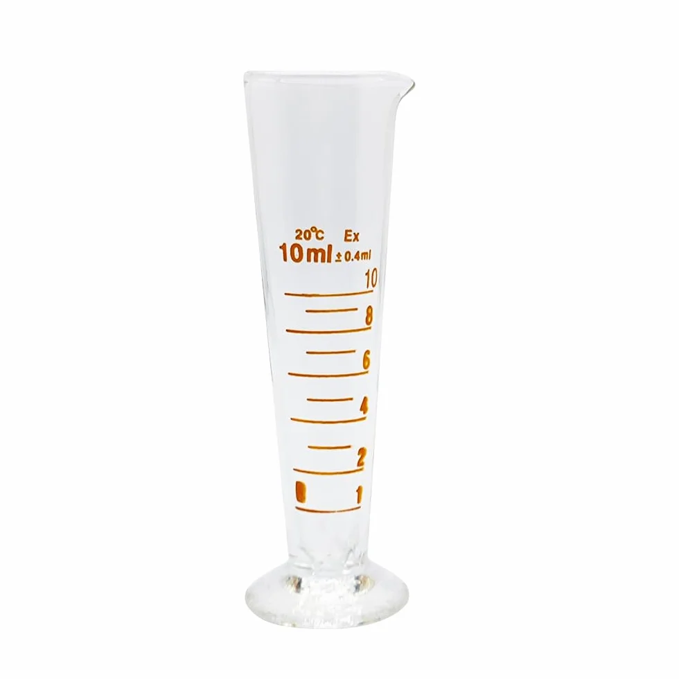 1 misurino conico graduato da 5 ml a 2000 ml con base in vetro per farmacia, con beccuccio (10 ml)