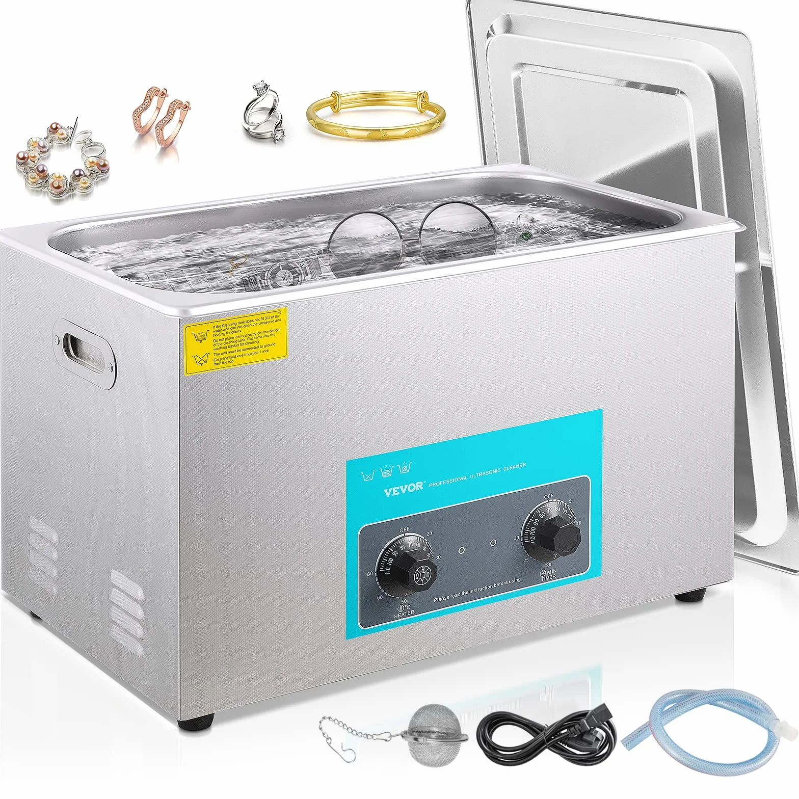 VEVOR Pulitore a Ultrasuoni 30 L Macchina Pulitrice a Ultrasuoni Controllo con Manopola in Acciaio Inossidabile 304, con Temporizzatore Riscaldatore per Gioielli, Orologi, Occhiali, Strumenti Dentali