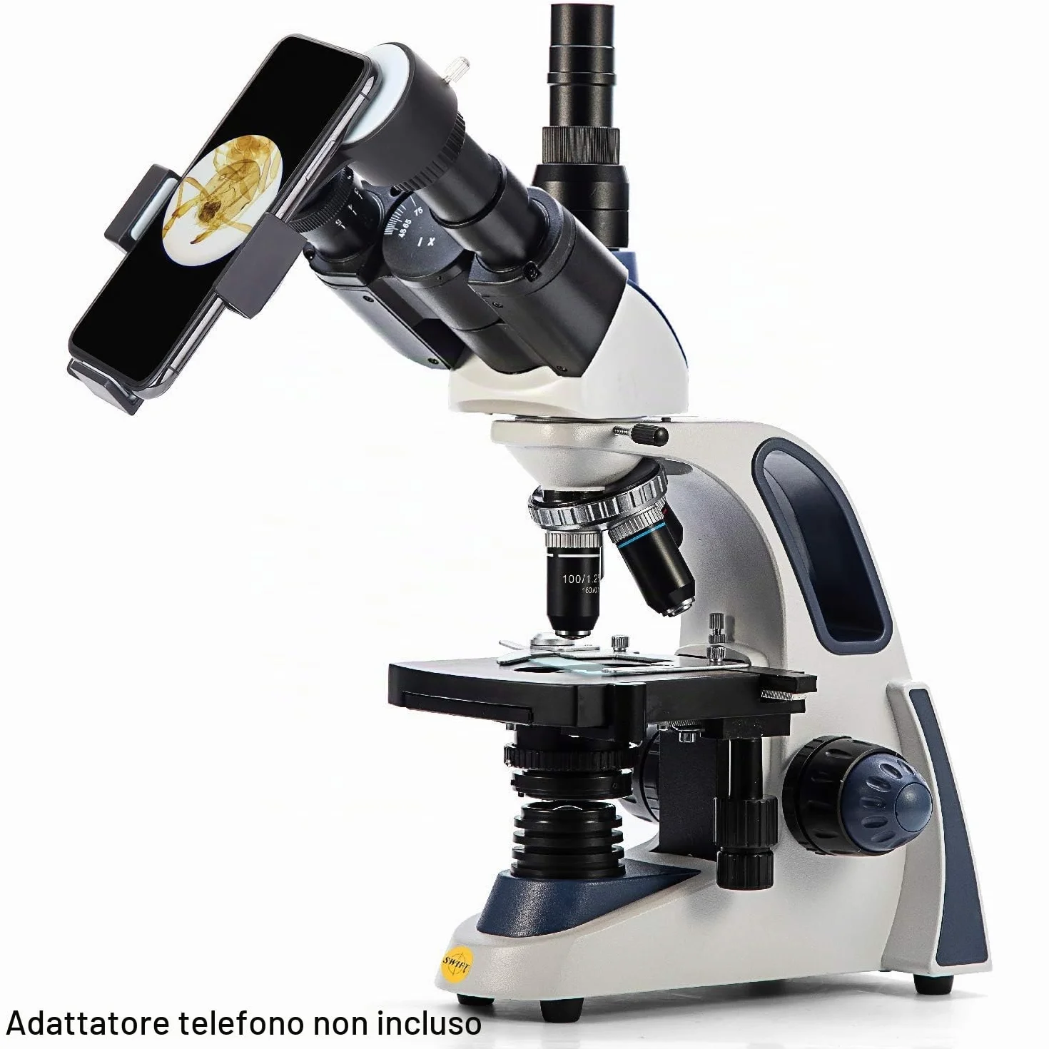 SWIFT SW380T Microscopio 40X-2500X, Microscopio da Laboratorio Composto Trinoculare per la Ricerca con Oculari WF 10X/25X, Tavolino Meccanico, Messa a Fuoco Ultraprecisa, Compatibile con Fotocamera