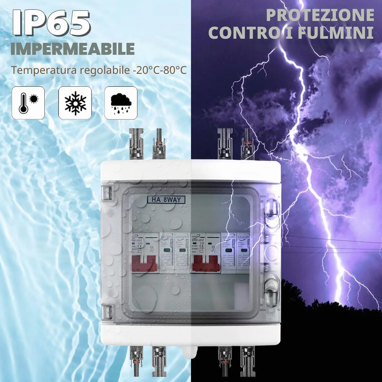 Scatola di Giunzione Solare Fotovoltaica, 1000V 40A Solar PV Combiner Box 2 in 2 out Scatola di Distribuzione Impermeabile, Interruttore Fotovoltaico con Spina Solare per Esterni Sistema Solare