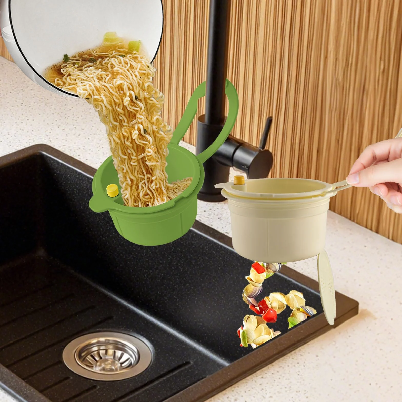 2 Pezzi Cestino Scolapiatti da Lavello, Filtro Lavandino Rimovibile Adatto per Pulire e Riordinare Cucina (Verde)