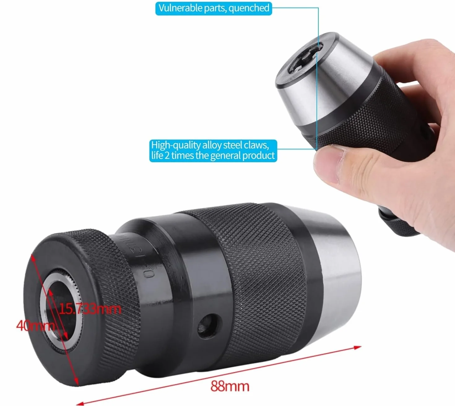 B16 Mandrino Autoserrante in Acciaio Senza Chiave, 1-13 mm 1/2" Mandrino per Trapano per Carichi Pesanti per Tornio, Foratura Elettrica, Fresatrici, Torni Noiosi, CNC e Utensili Manuali