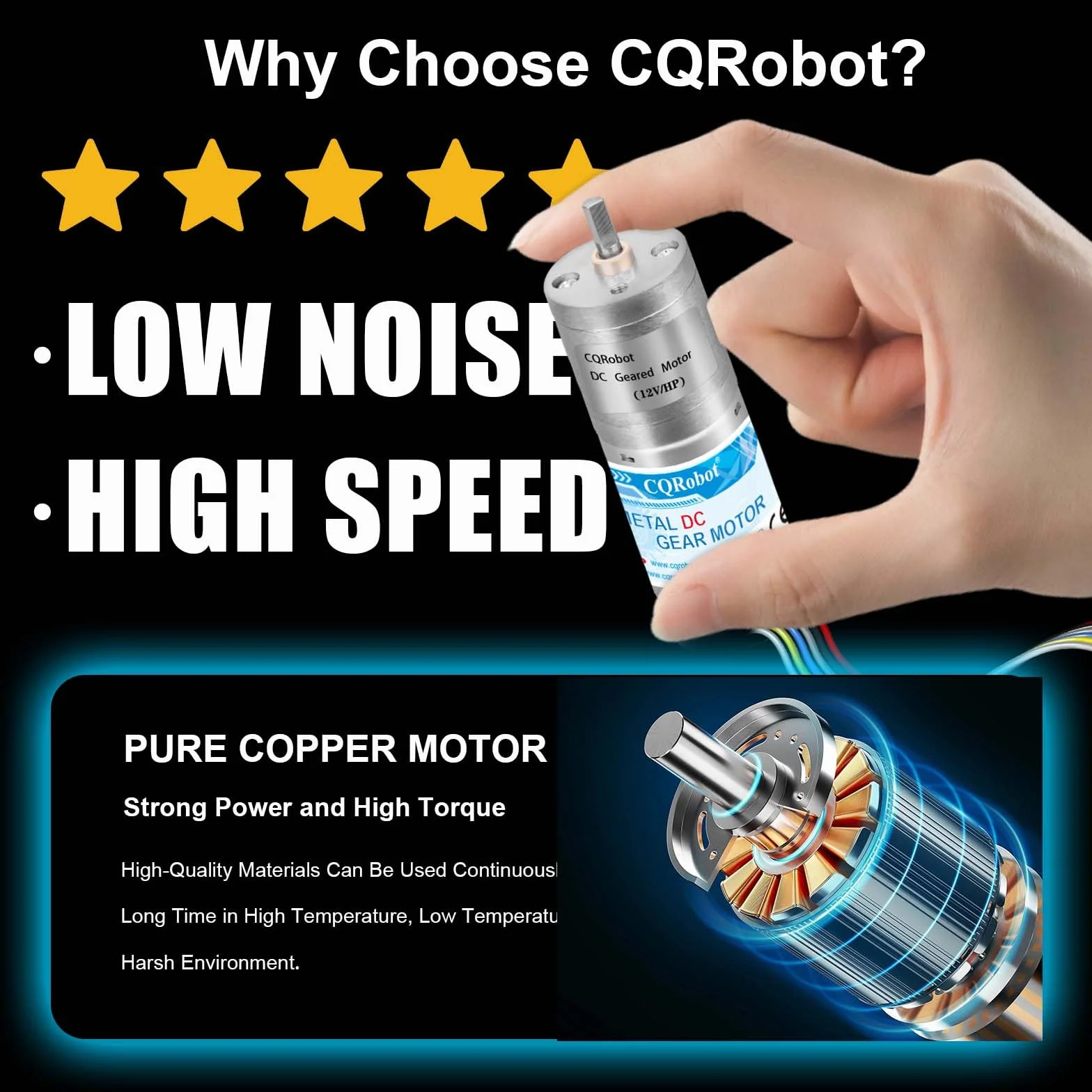 CQRobot 98.78:1 HP Metal DC Geared Motor 25Dx68.5L mm 11W 12V 48 CPR Encoder 100 RPM 21 kg.cm D-Shaped Output Shaft 4 mm