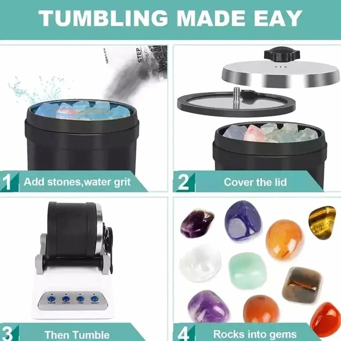 Kit Lucidatrice per Pietre Professionale, Lucidatrice per Pietre, con Timer di Lucidatura A Pulsante da 7 Giorni, per Bambini di Tutte Le età - Kit Lucidatrice per Pietre Completo di,A