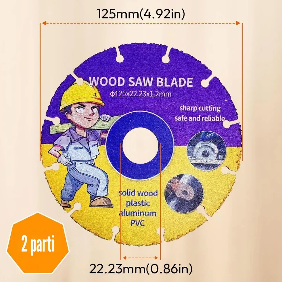 2 dischi da taglio da 125 mm, smerigliatrice angolare professionale in metallo duro, legno, compensato, gomma, plastica, per lavorazione del legno (125 mm, 2)