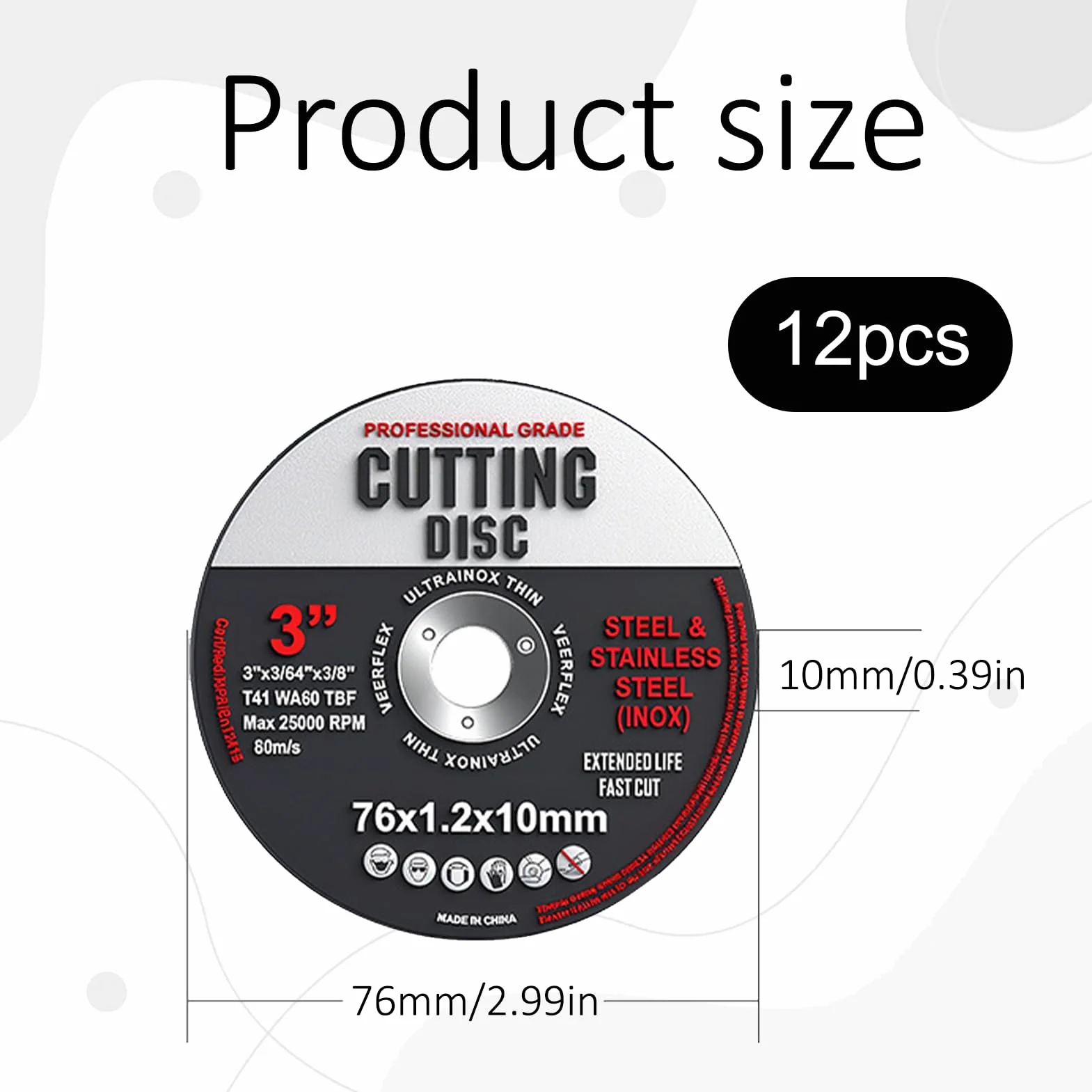 12 pezzi disco da taglio 76 mm, dischi da taglio - 76 x 1,0 x 10,0 mm, dischi flessibili, dischi abrasivi, dischi per smerigliatrice angolare per metallo, disco da taglio per metallo, acciaio