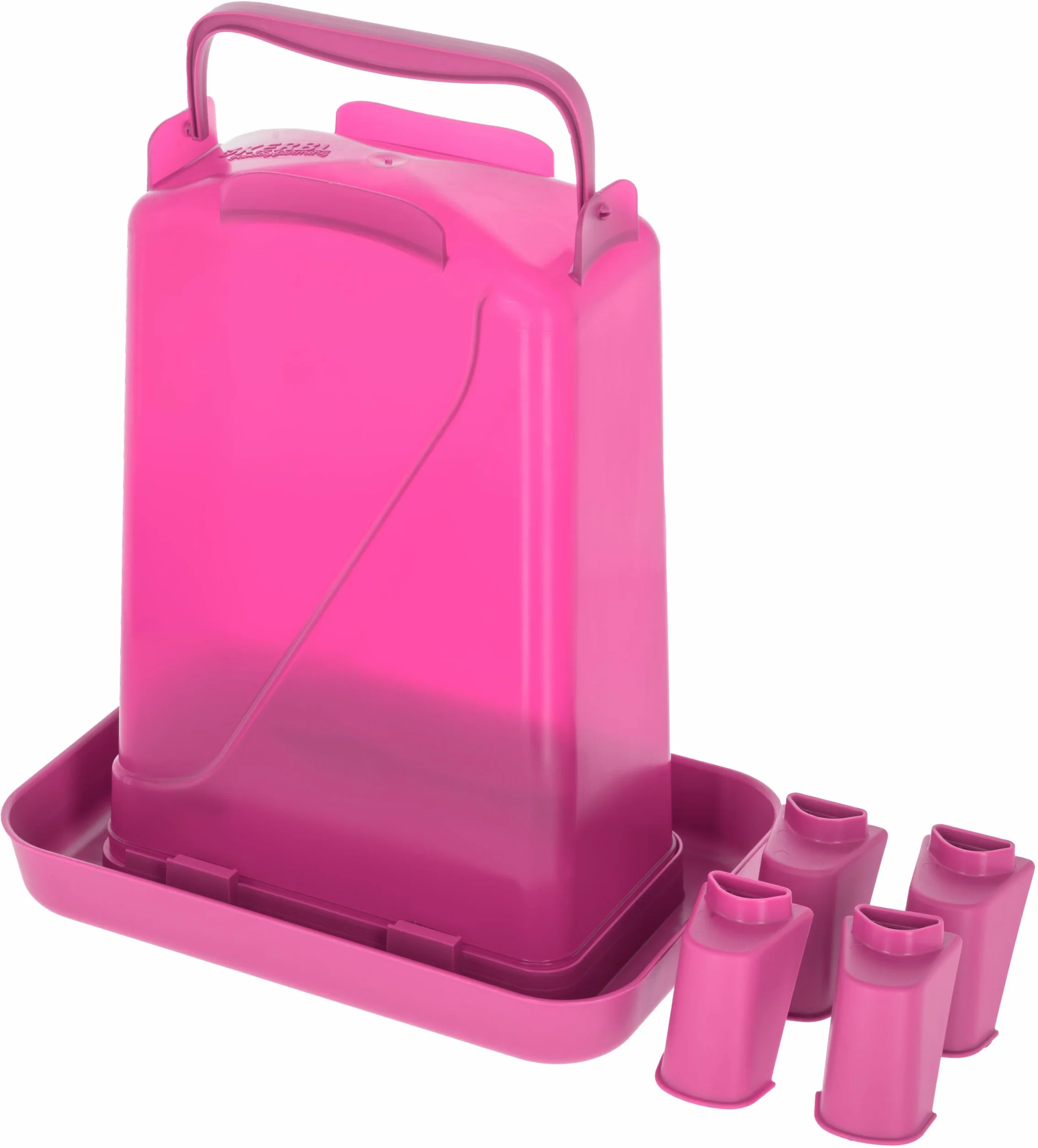 Kerbl Hobbyfarming Abbeveratoio in plastica con piedini, Alimentazione automatica dell'acqua, Supporto stabile, Resistente alle intemperie, Con maniglia per il trasporto, Piano trasparente, 3.5L, rosa