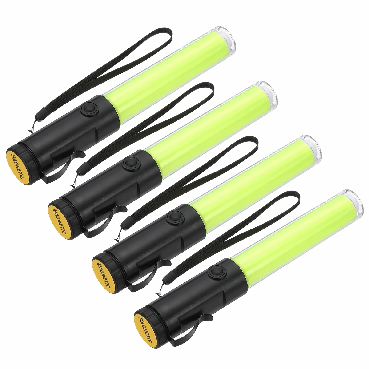 PATIKIL 4 Confezione 11 Pollice Bacchetta Segnaletica Traffico, Bacchetta Controllo Traffico Aereo Torcia LED con 3 Modalità Lampeggiante Clip Laterale Cinturino Polso Lanyard, Giallo