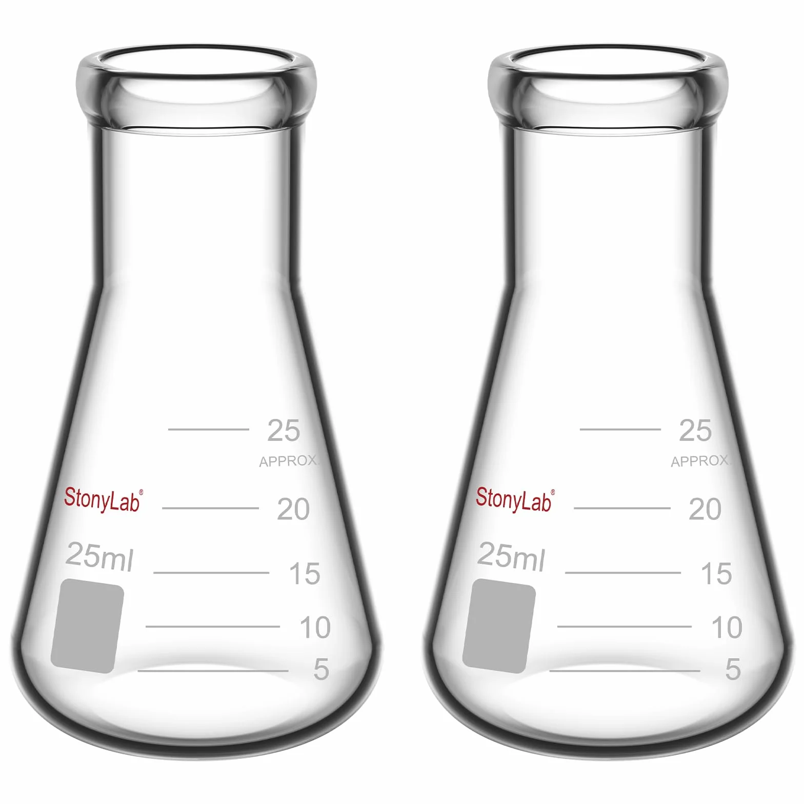 StonyLab 2 Pezzi Boccette di Erlenmeyer a Bocca Stretta 25ml con Bordo Resistente Narrow Mouth Erlenmeyer Flasks - 25ml