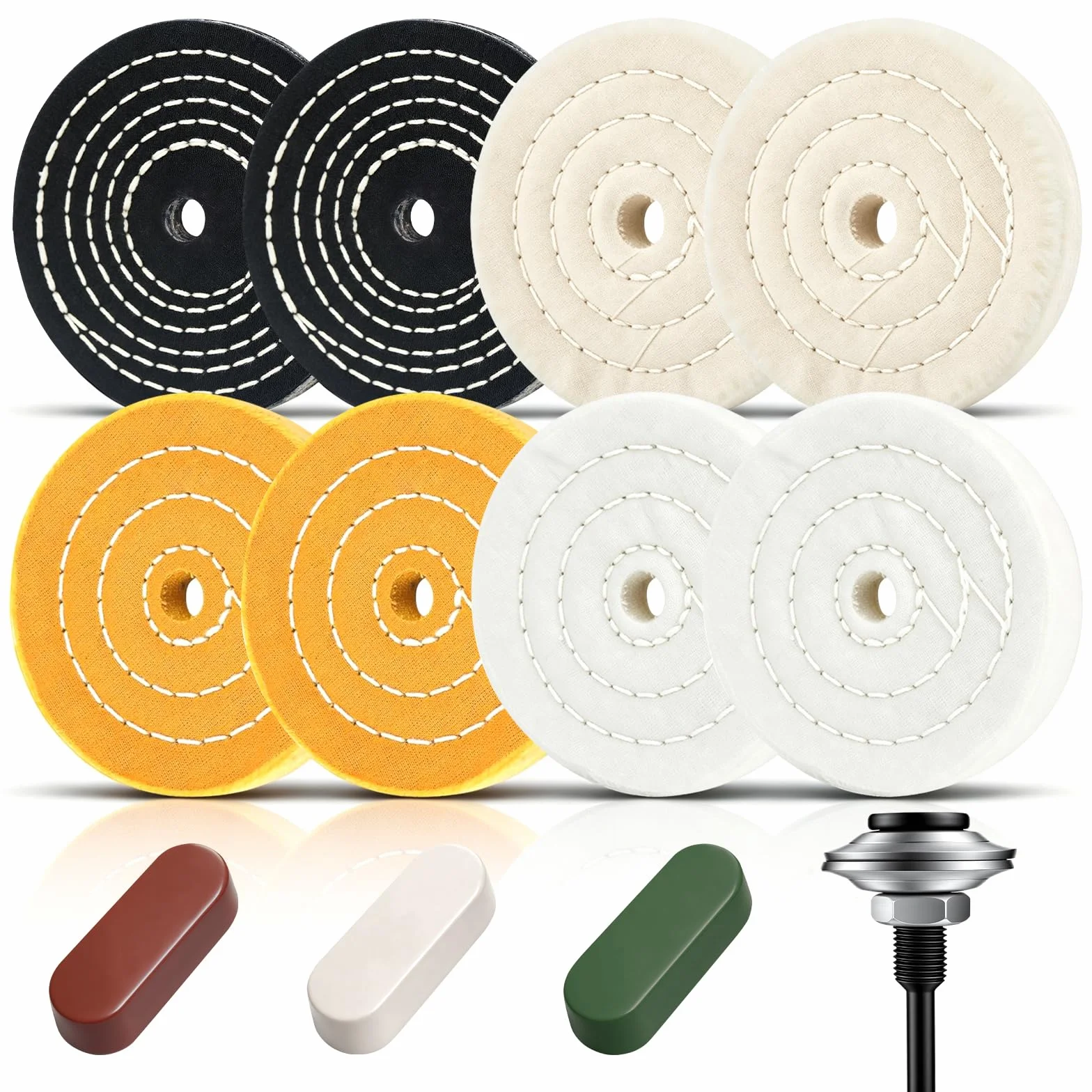 Kit da 8 Pezzi di Ruote Lucidanti da 100 mm – 4 Dischi Abrasivi con 3 Paste Lucidanti e Adattatore, Foro da 1/2" (12,7 mm), per Levigatrice a Banco, Trapano e Avvitatore (12)