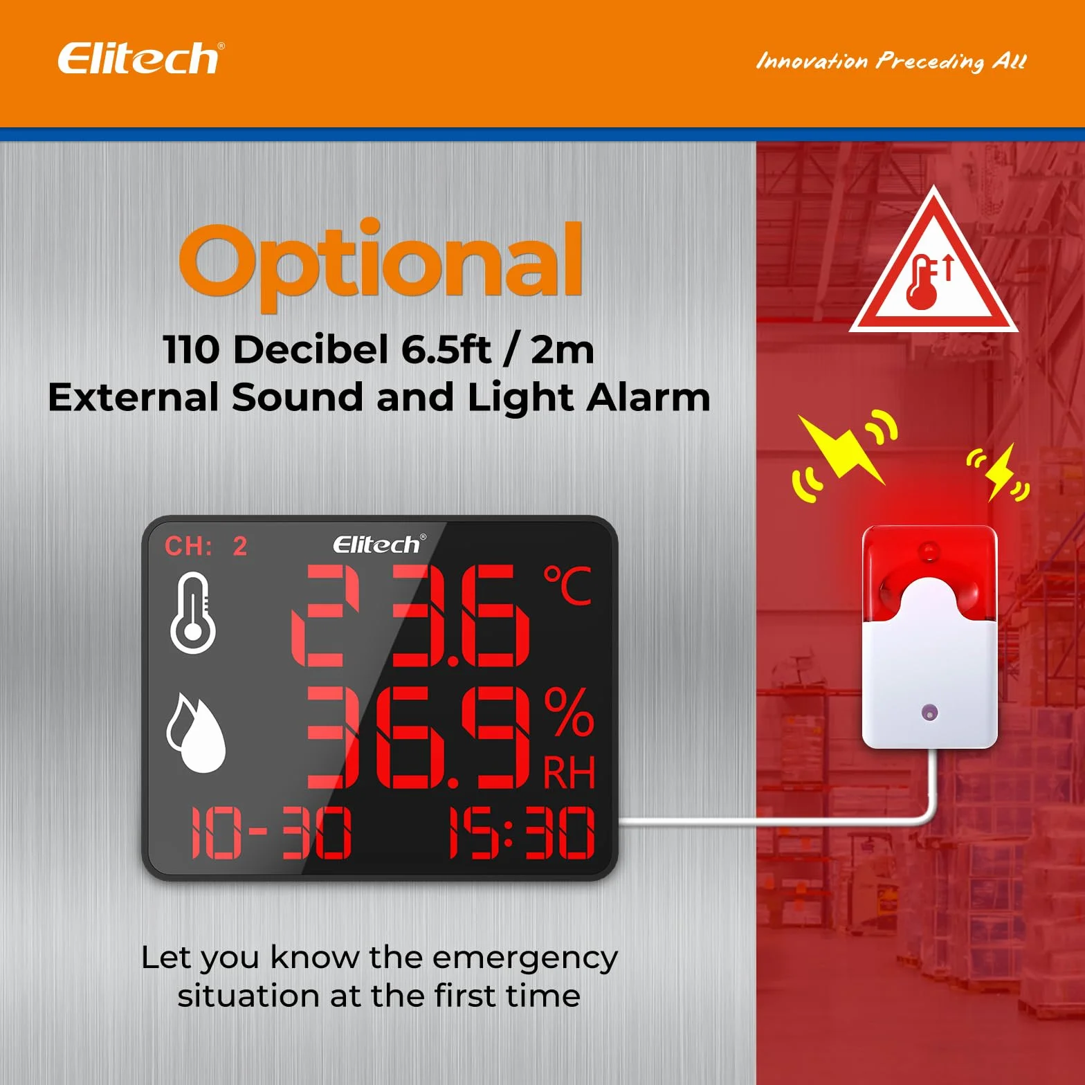 Elitech DR-230-THDE Termometro Igrometro Digitale con Doppia Sonda Esterna 2x2m Bluetooth 30000 Punti