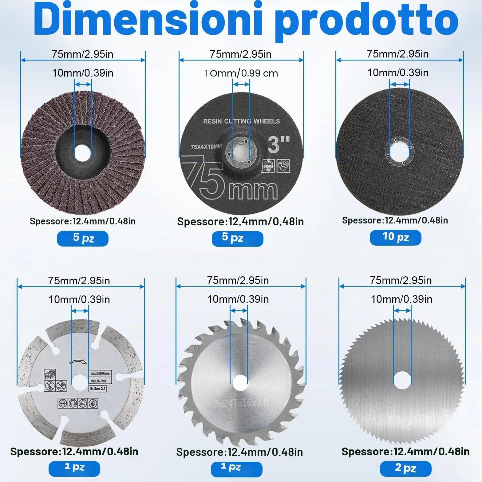 24 pezzi Dischi da Taglio 75mm per Smerigliatrice Angolare – Dischi Abrasivi, Polishing, Mezzatura per Metallo, Legno e Plastica, Accessori con Foro da 10mm