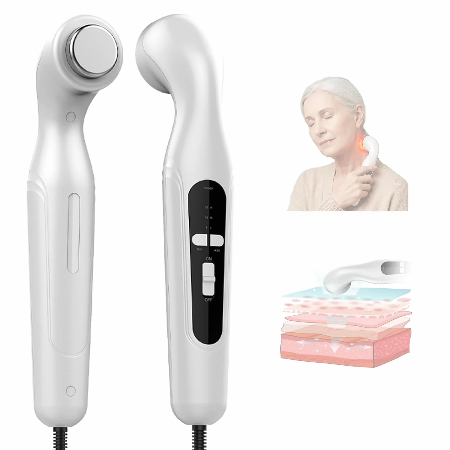 Dispositivo Per Fisioterapia Ad Ultrasuoni, Dispositivo a ultrasuoni per la casa Dispositivo portatile ad ultrasuoni per la terapia, 3 livelli di velocità per dolori muscolari e alla schiena