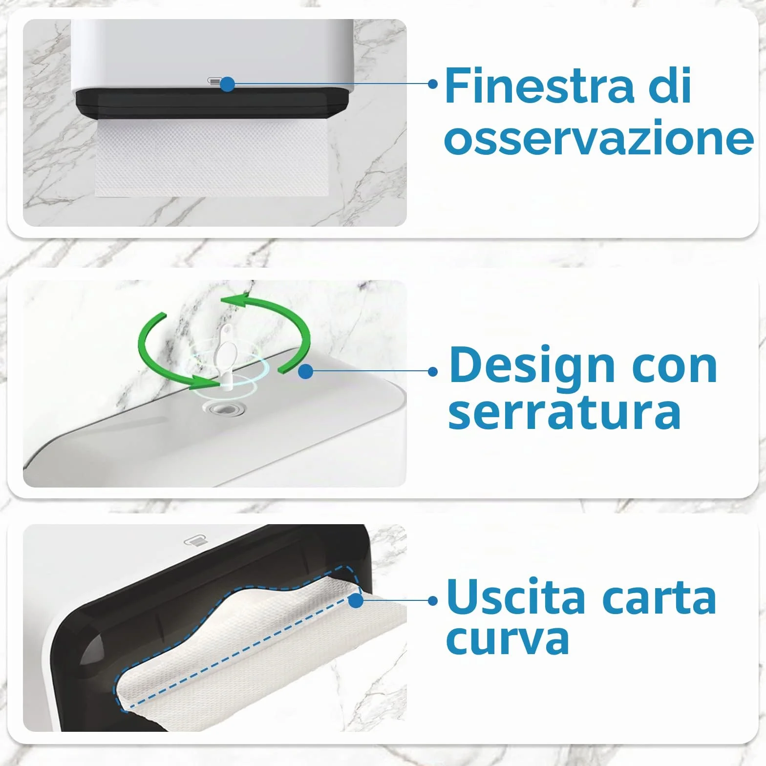 Dispenser Carta Asciugamani a Parete Commerciale, Salviette Bagno, Installazione Senza Fori, Bianco Spazzolato