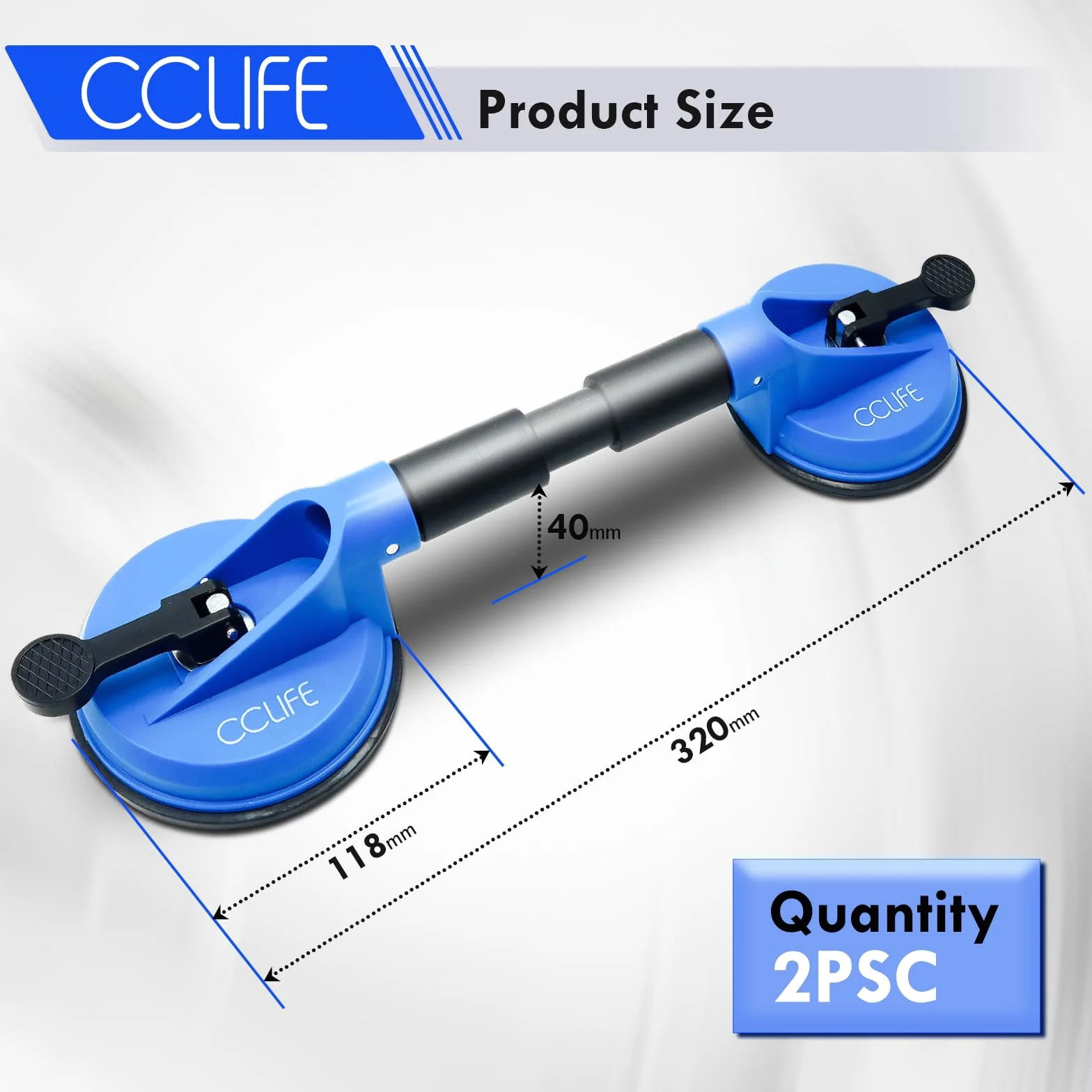 CCLIFE 2x 60 kg Sollevatore Doppia Ventosa per Vetri Metallo Plastica Superfici Lisce