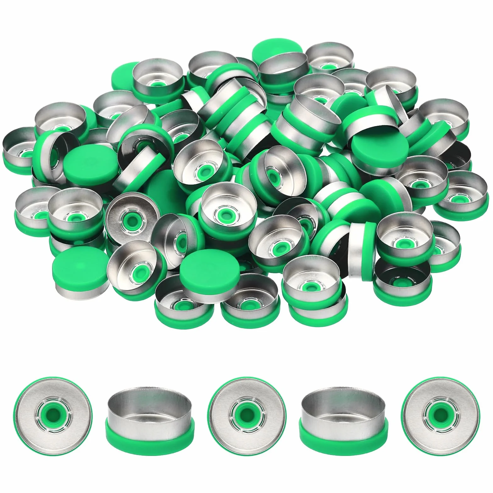 PATIKIL 20mm Tappi A Strappo, 100 Pezzi Sigilli Per Fiale Tappi In Plastica E Alluminio, Verde