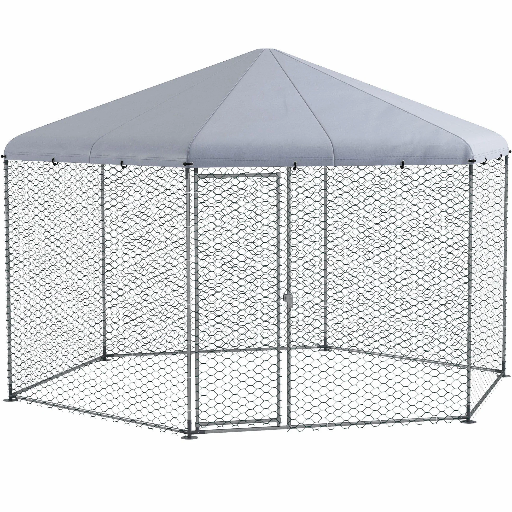 PawHut Recinto per Galline in Acciaio Galvanizzato, Pollaio con Tetto Anti UV Impermeabile e Porta Bloccabile per 10-15 Galline, Anatre, Conigli, Adatta per Esterno, Giardino e Fattoria, 4x3.5x2.6m