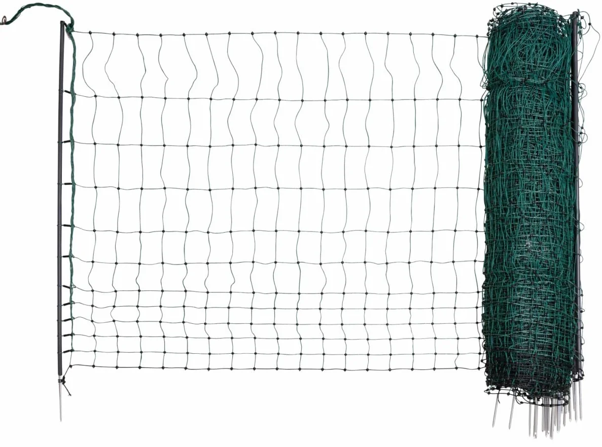 Kerbl Hobbyfarming 292410 - Rete per pollame Premium (Non elettrificabile, Lunghezza 50 m x Altezza 122 cm, con Punta Singola, 15 Pali, Rete per Animali)