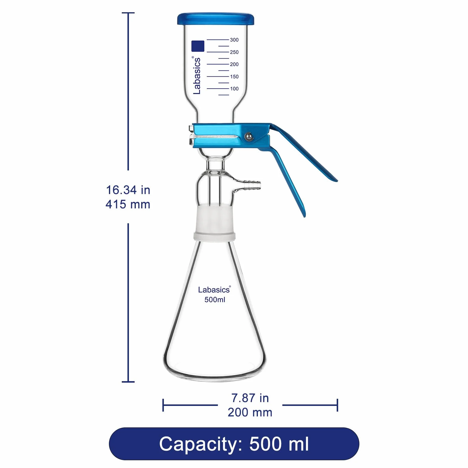 Labasics Apparato di Filtrazione a Vuoto, Vetro Borosilicato, Piastra Filtro 10μm, Matrazzo 500 ml, Becher 300 ml