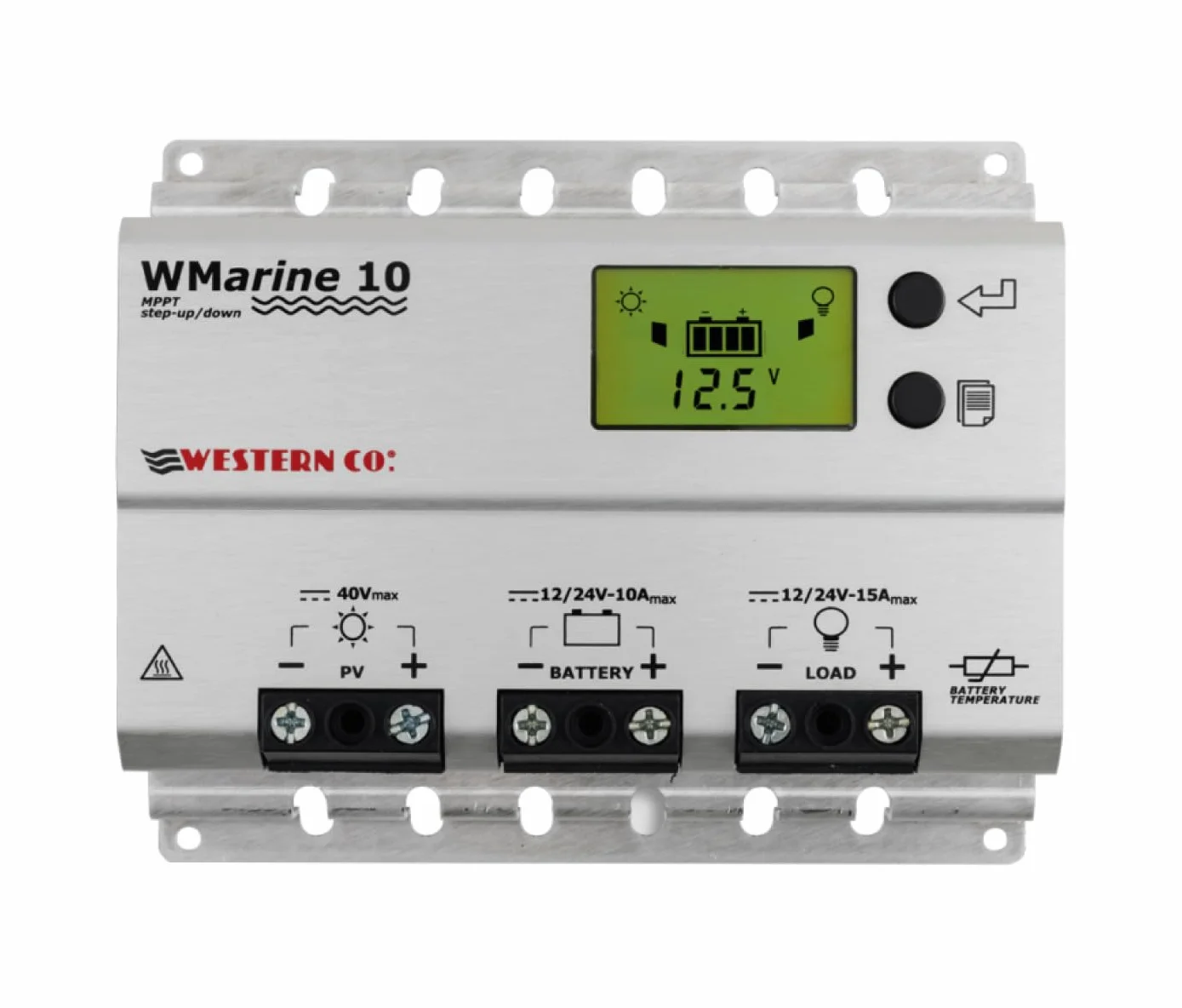 Western CO | Modello WMARINE10 | Regolatore di Carica MPPT 10A 12/24V, Regolatore di Tensione Carica Impianto Fotovoltaico, Circuito Buck-Boost, Display Grafico, Funzione Crepuscolare