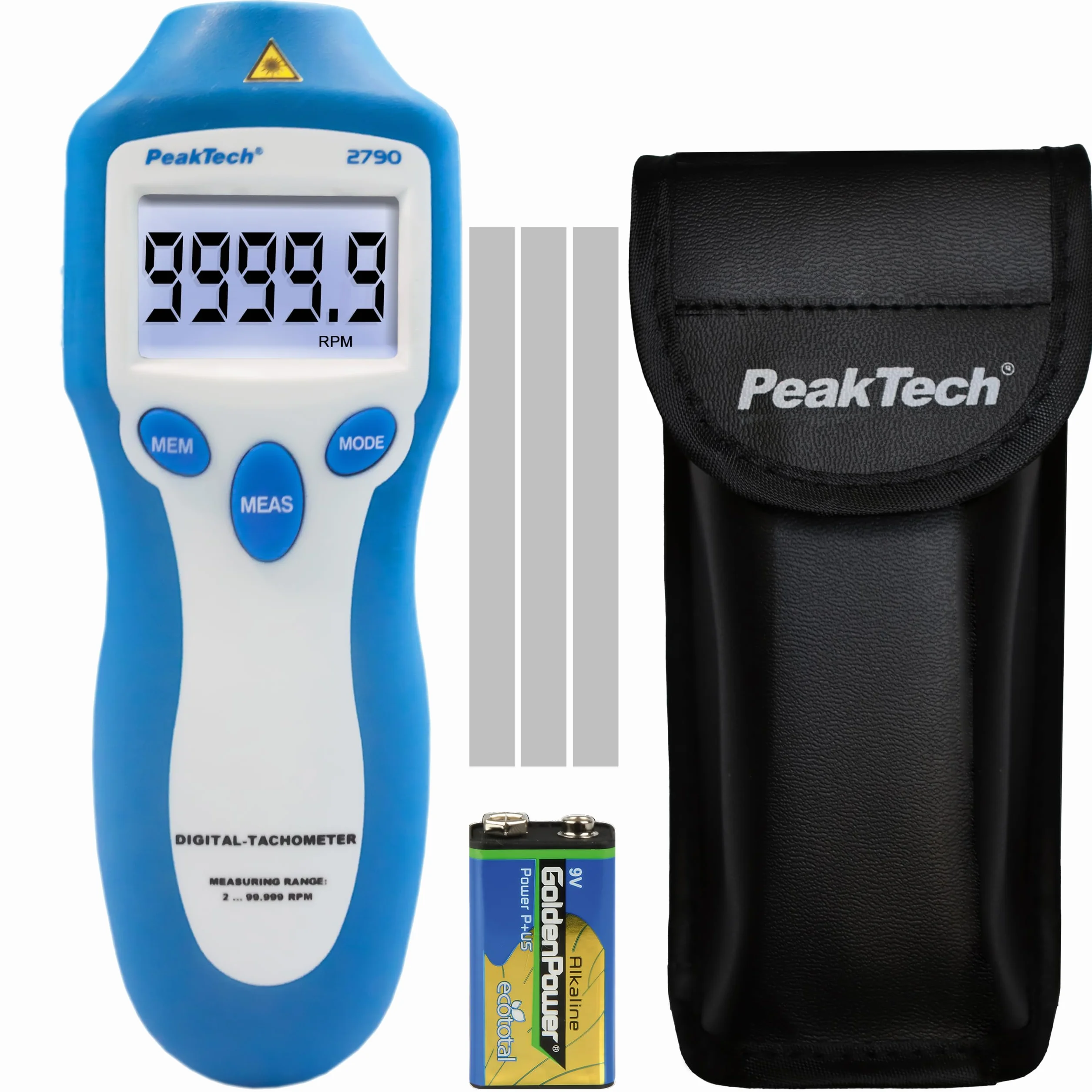 Peaktech 2790 Tachimetro/contagiri motosega, moto, scooter, barca, auto, motosega, diesel, benzina, 2 e 4 tempi 100.000 conteggi senza contatto, P 2790