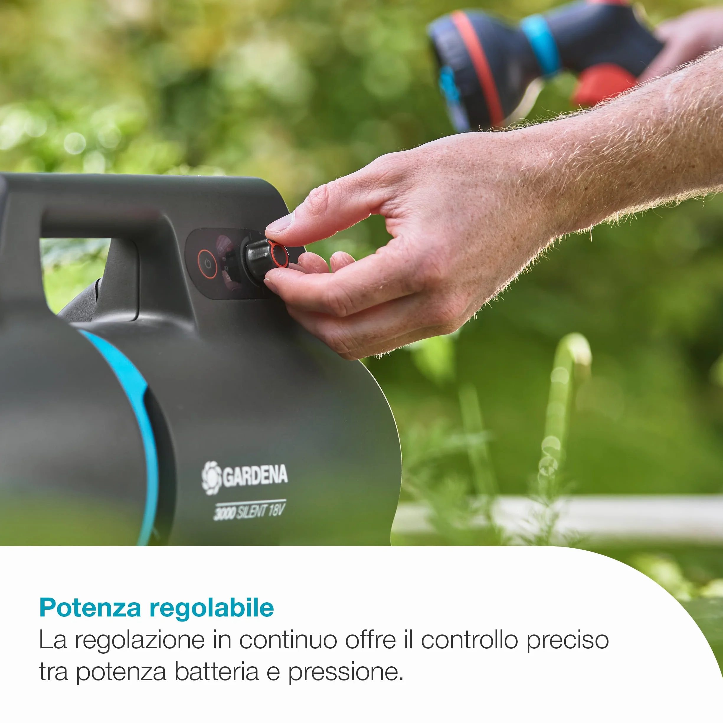 Gardena Pompa Da Giardino A Batteria 3000 Silent 18V P4A Set Pronto All'Uso: Potente, Funzionamento silenzioso, Scocca resistente alla pioggia e ai raggi UV (14610-20)