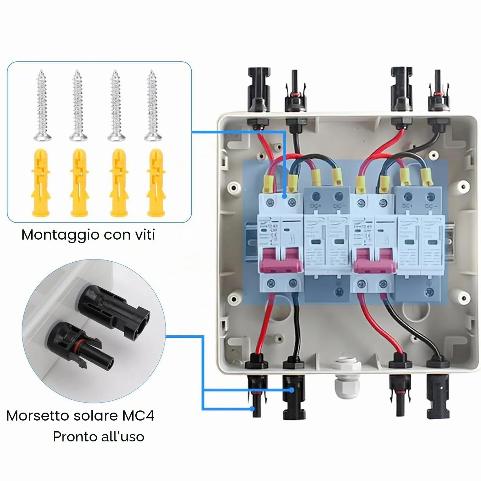 Scatola di Giunzione Solare Fotovoltaica, 1000V 40A Solar PV Combiner Box 2 in 2 out Scatola di Distribuzione Impermeabile, Interruttore Fotovoltaico con Spina Solare per Esterni Sistema Solare
