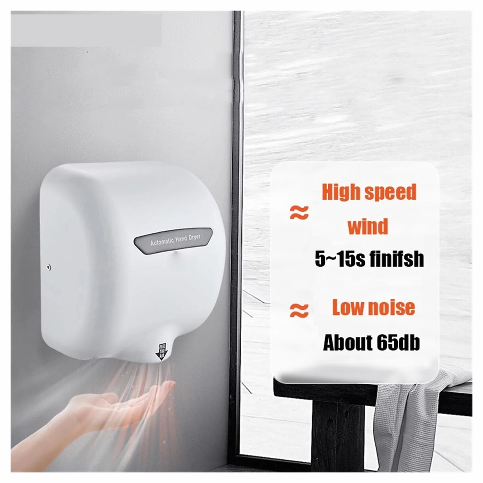 Asciugamani elettrico, Asciugamani automatici con HEPA ad alta velocità, asciuga mani elettrico 304ss for bagno commerciale,Forte flusso d'aria(White hand dryers)