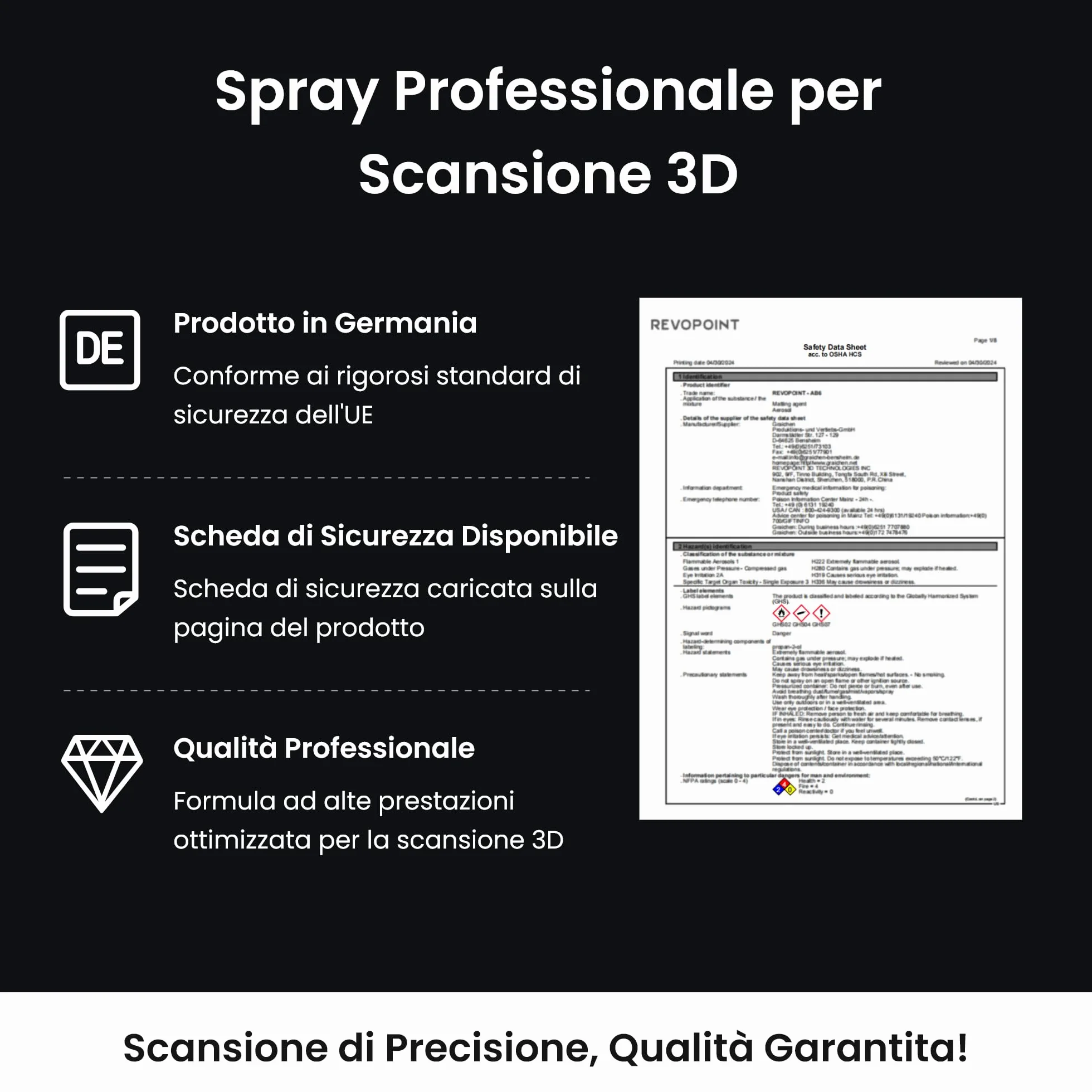 Revopoint Spray di Scansione 3D per Scanner 3D, per Superfici Riflettenti, Trasparenti, Nere o Altamente Strutturate, Senza Bisogno di Pulizia, Sublimazione, 500 ml, AB-6