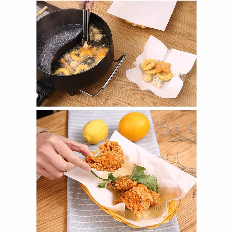 Fogli assorbenti olio, 50 pezzi Carta assorbente olio per ambiente cottura Carta da fritta Tempura filtro per barbecue fritta