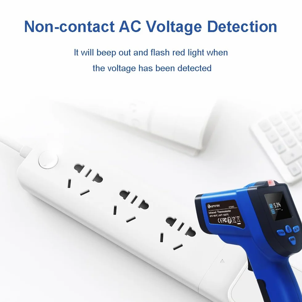 KETOTEK Digitale Termometro a Infrarossi Pistola Laser Doppio Senza Contatto -50~550℃ con K Termocoppia Umidità NCV Rilevamento Tensione CA