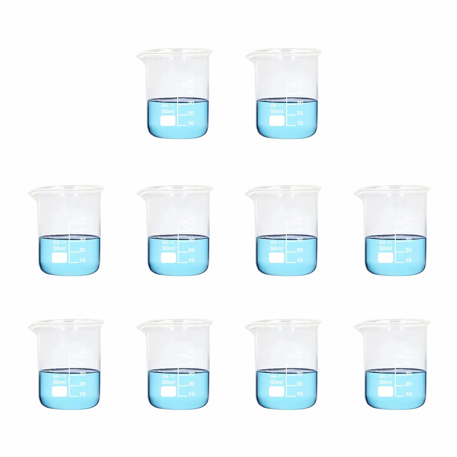 10 Pezzi Becher per Laboratorio 50 ml Graduati Vetro Borosilicato per Laboratorio Esperimento per la Scuola di Laboratorio