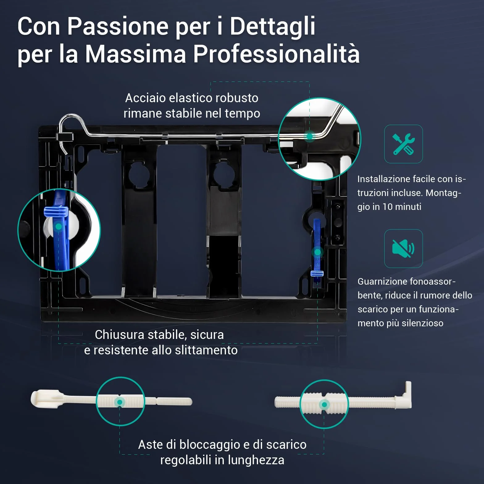 Empyreal Piastra di Ricambio per Pannello Frontale Cassetta WC, Set Aste Scarico e Telaio Fissaggio, Per Geberit Sigma 20 Serie 115.882, Doppio Scarico, Nero