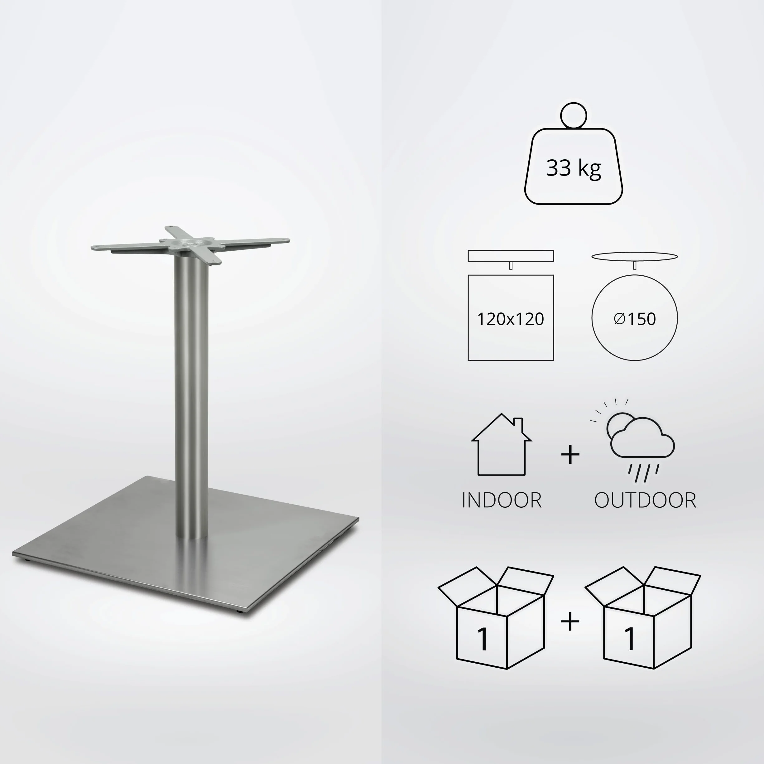 Base per Tavolo da Pranzo Premium in Acciaio Inossidabile - PD7096inox - Gambe per Tavoli (Altezza: 73 cm, Peso: 33 kg) - Max. Dimensione della Tavola: 120x120 / Ø 150 cm