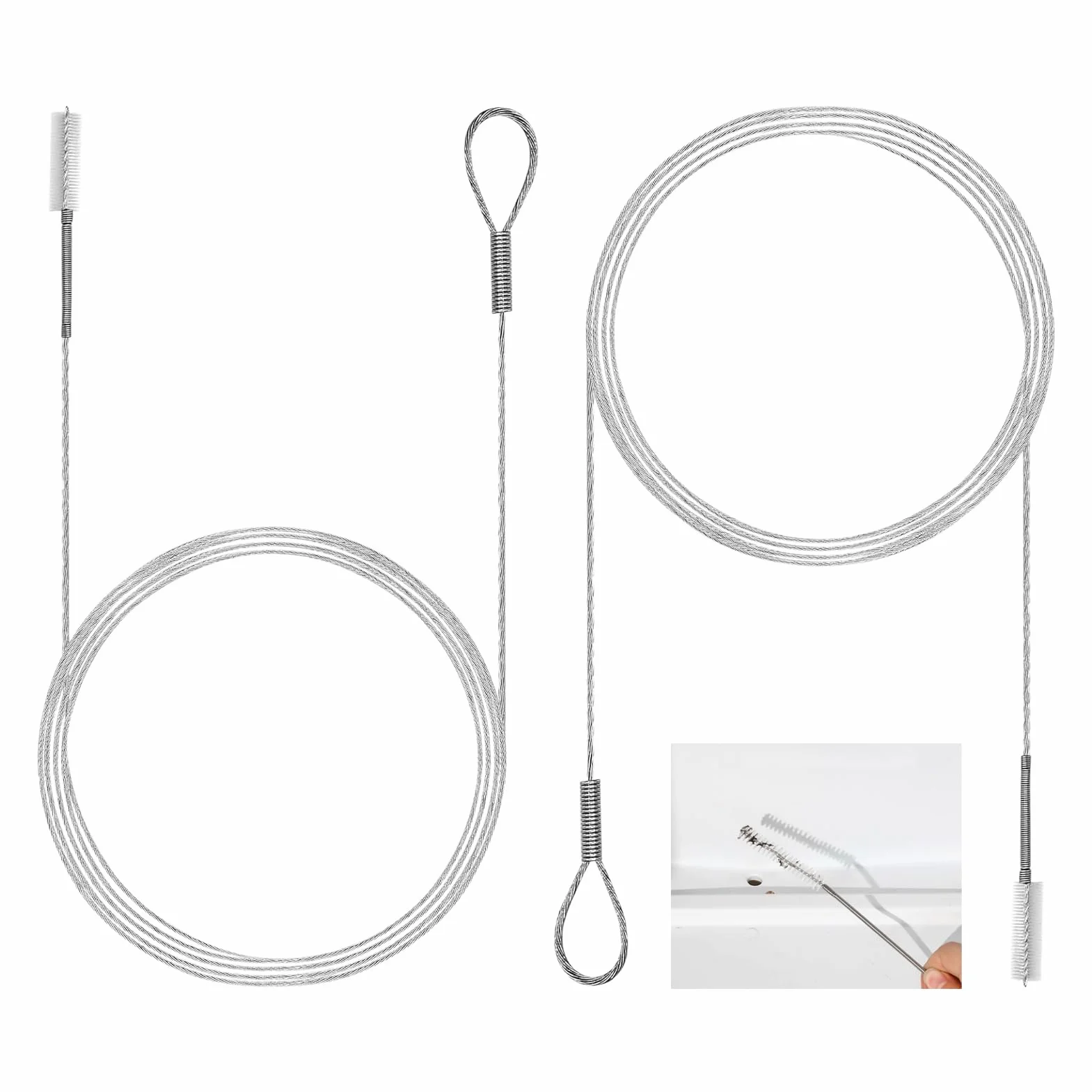 2 spazzole flessibili per la pulizia dei tubi con foro di scarico stretto, colore bianco