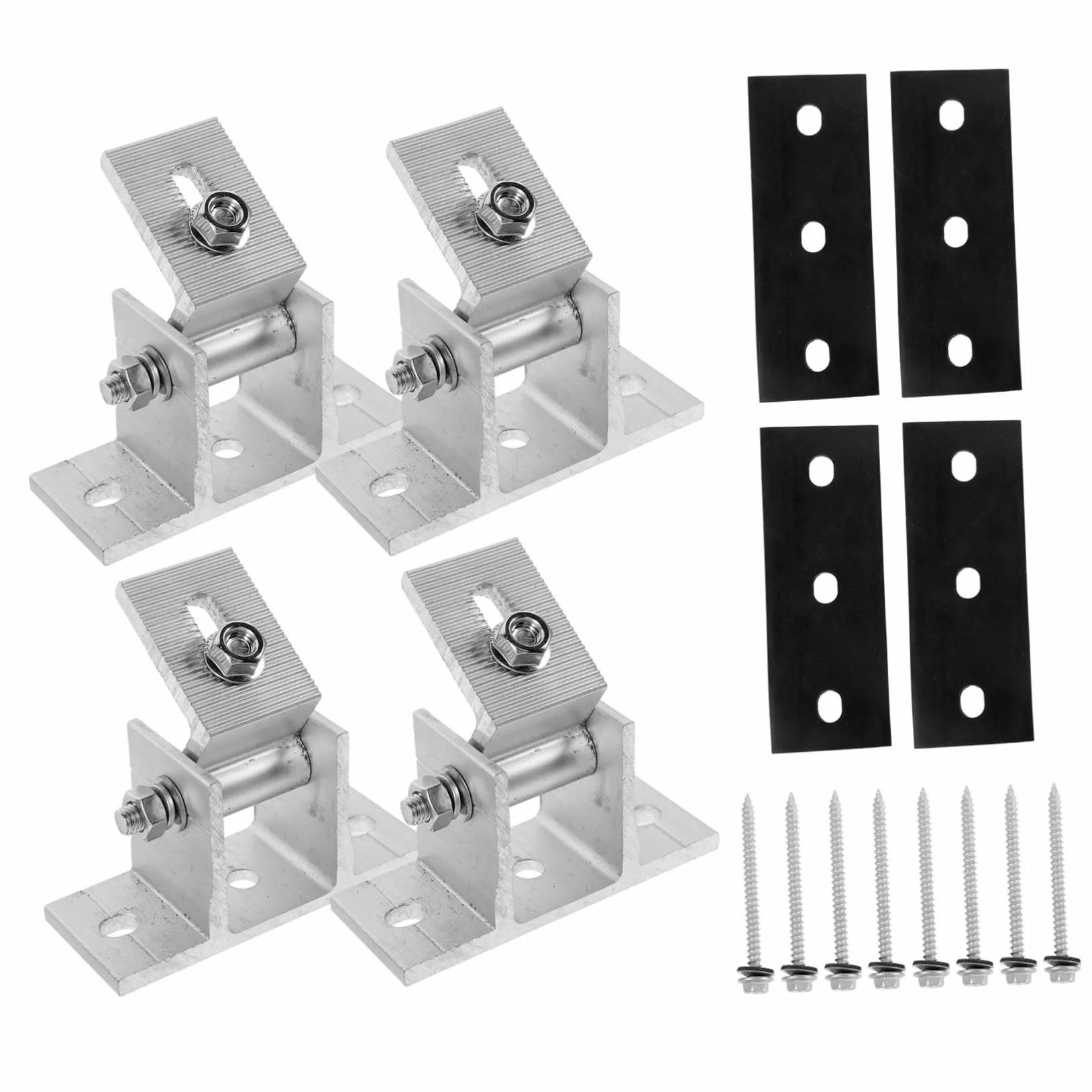 Supporto di Montaggio per Pannello Solare Struttura Stabile e Resistente alla Ruggine e Viti per Legno in Lega di Alluminio Inclinazione Regolabile 4 Pezzi Pad in Gomma