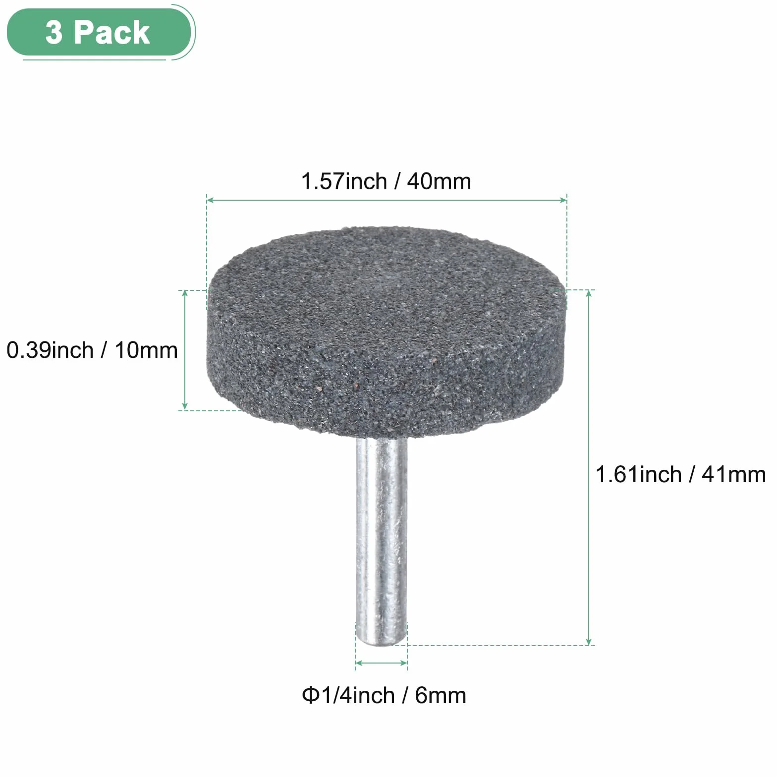 M METERXITY 3-Pack Ruote Abrasive In Pietra Montate, 1/4 Pollici(6mm) Albero In Ossido Di Alluminio Per Levigatura E Lucidatura, 1.57 Pollici(40mm) Diametro 80 Grana Punta [Grigio]