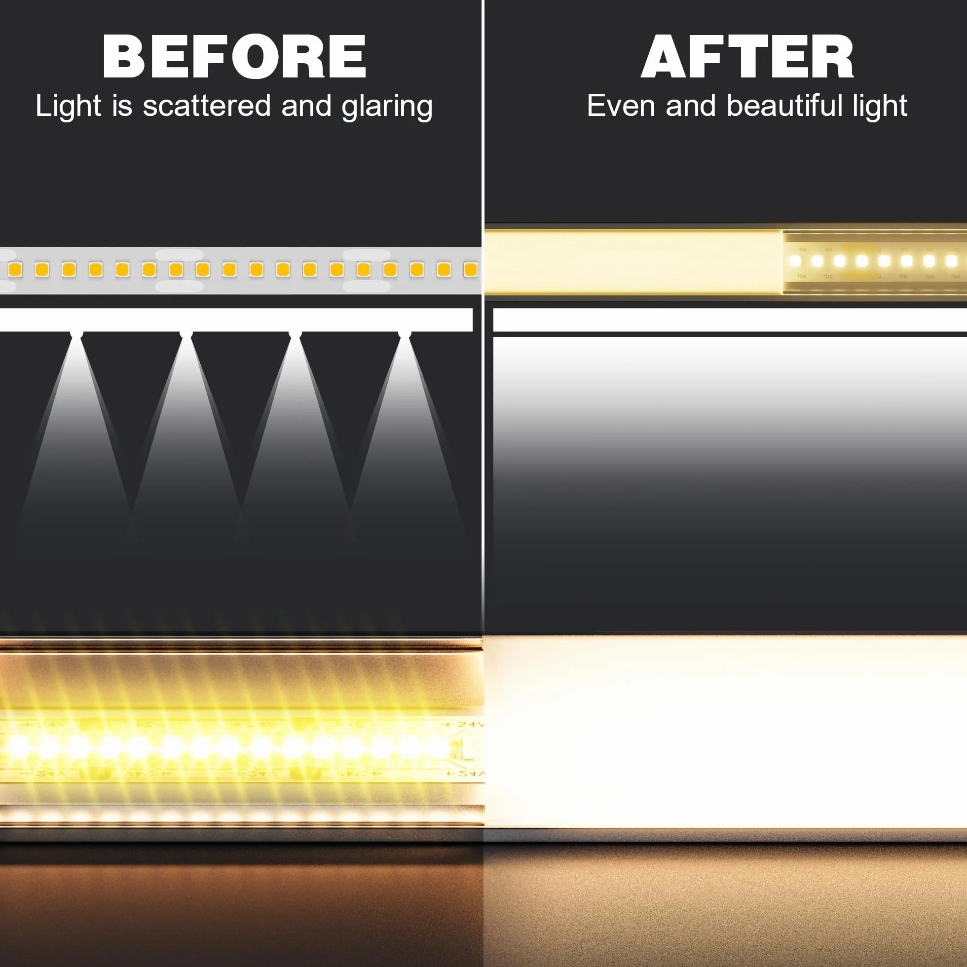 26 Profilo Alluminio per Strisce LED 2m Diffusore di luce forma di U Profilo Copertura Tappo Terminale per Cartongesso Soffitto Parete illuminazione lineare Larghezza interna del Profilo 20mm