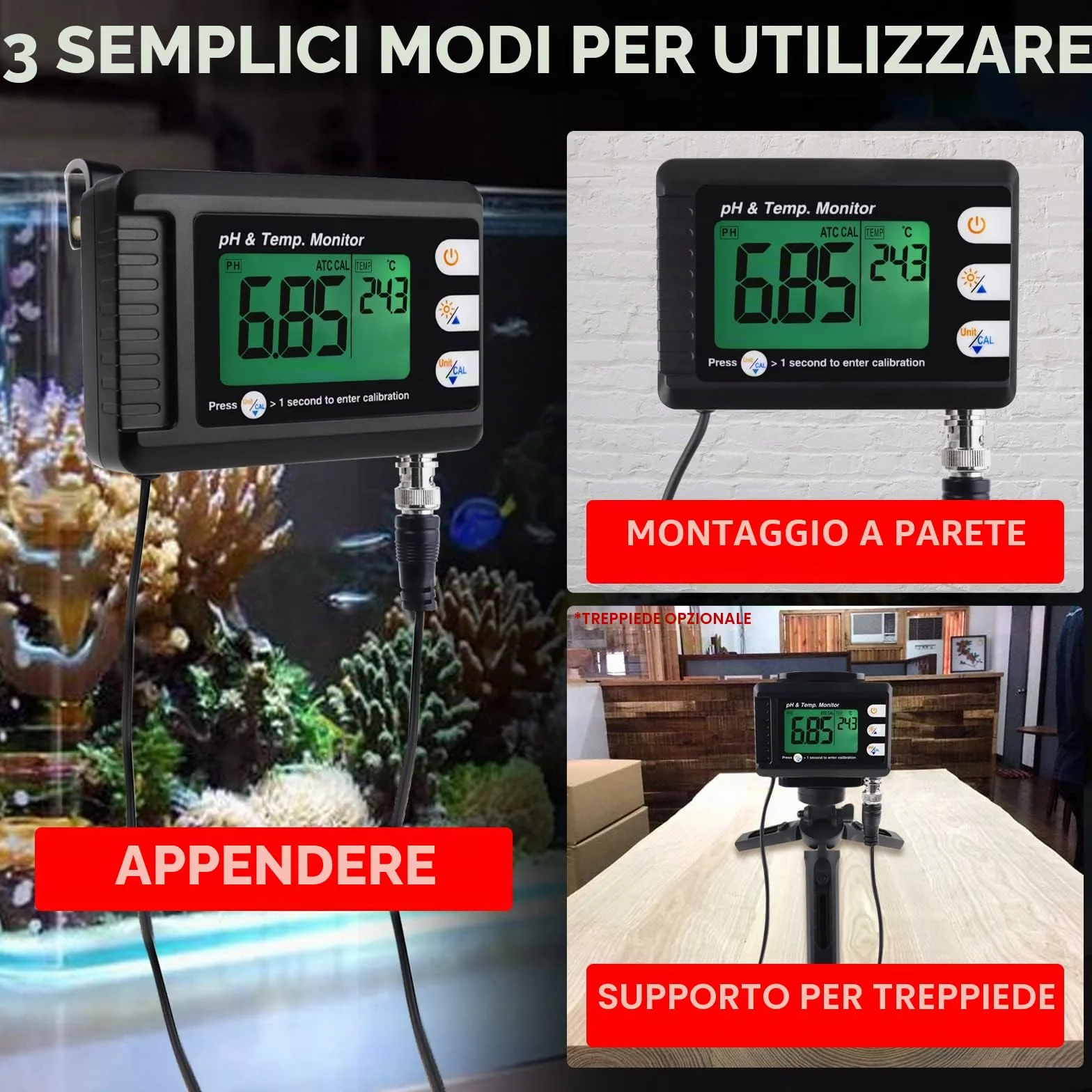 Professionale pH & Temperatura Meter con e Automatico Calibrazione Funzione, Acqua Tester Misurazione con Treppiedi Titolare per Acquario Idroponica