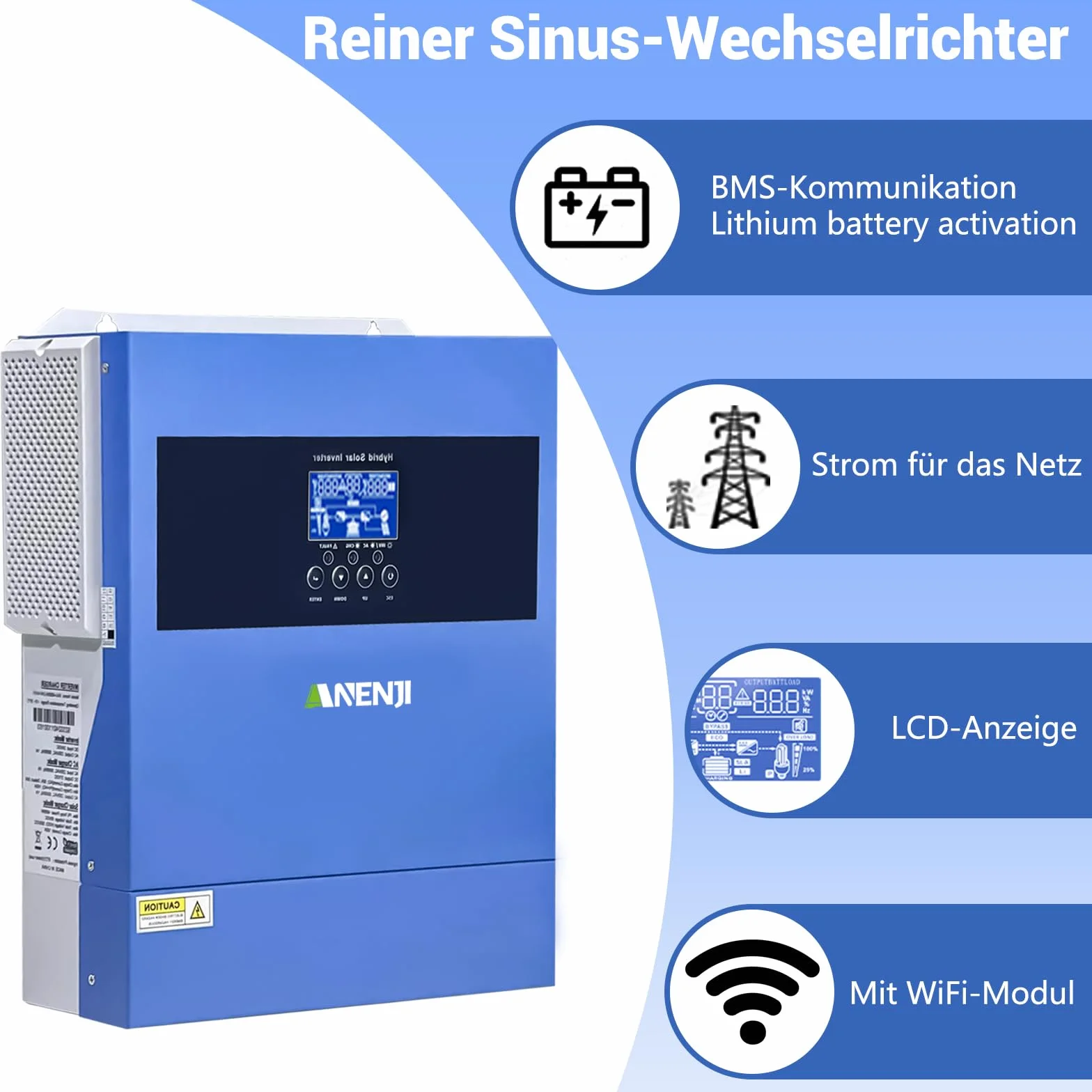 Inverter solare ibrido da 4,2 KW, 24 VDC a 230 VAC, inverter sinusoidale puro con regolatore di carica solare MPPT, tensione di ingresso max PV 500 V, per batterie al litio da 24 V, con