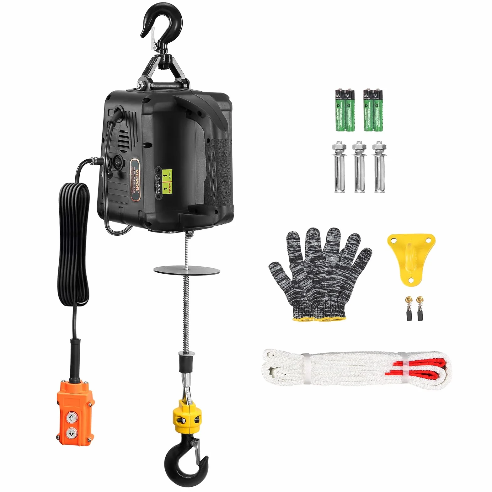 VEVOR Paranco Elettrico Portatile Carico max. circa 498,95 kg, Verricello Elettrico di Sollevamento 1500W Altezza max. di Sollevamento 7m Velocità 4m/min per Garage Officina Controllo Funzione 2-in-1
