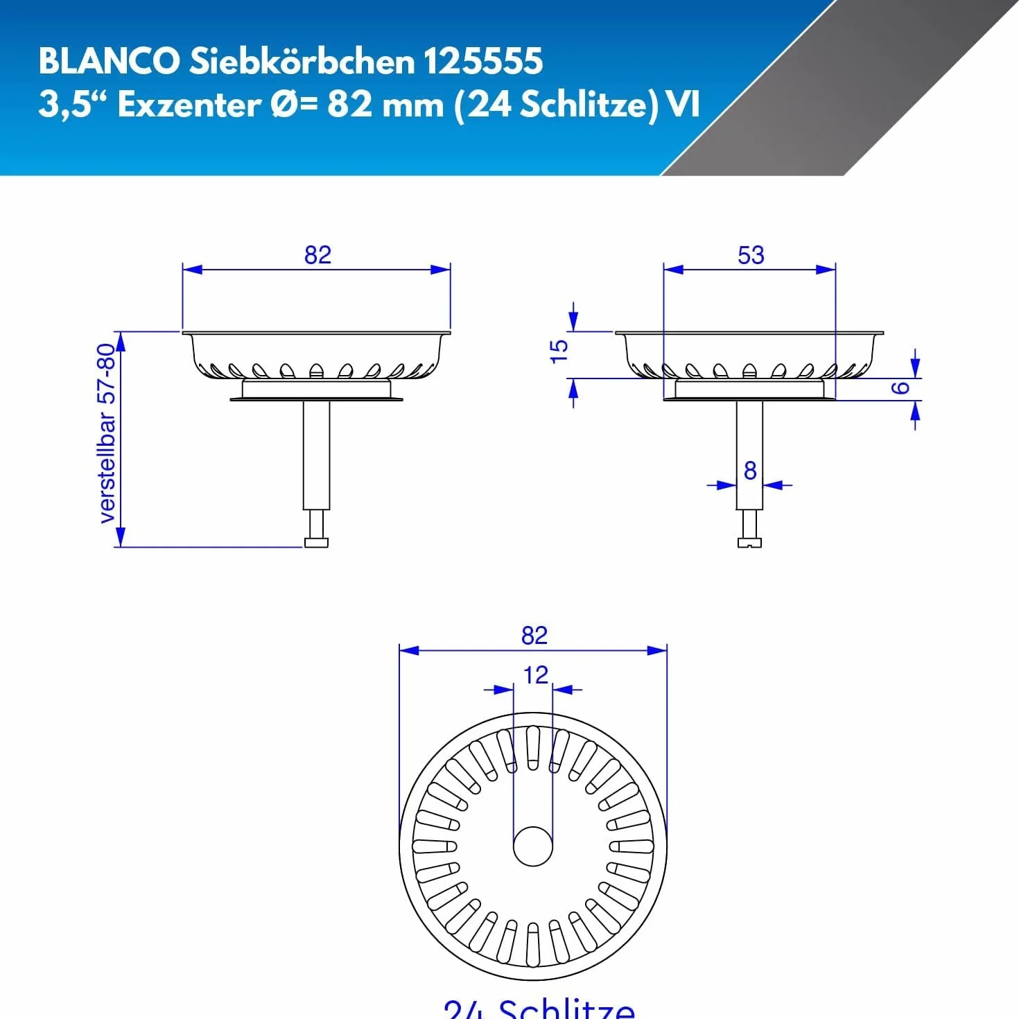 Blanco 125555 - Cestello con perni per funzionamento eccentrico, in acciaio INOX, 8,2 cm