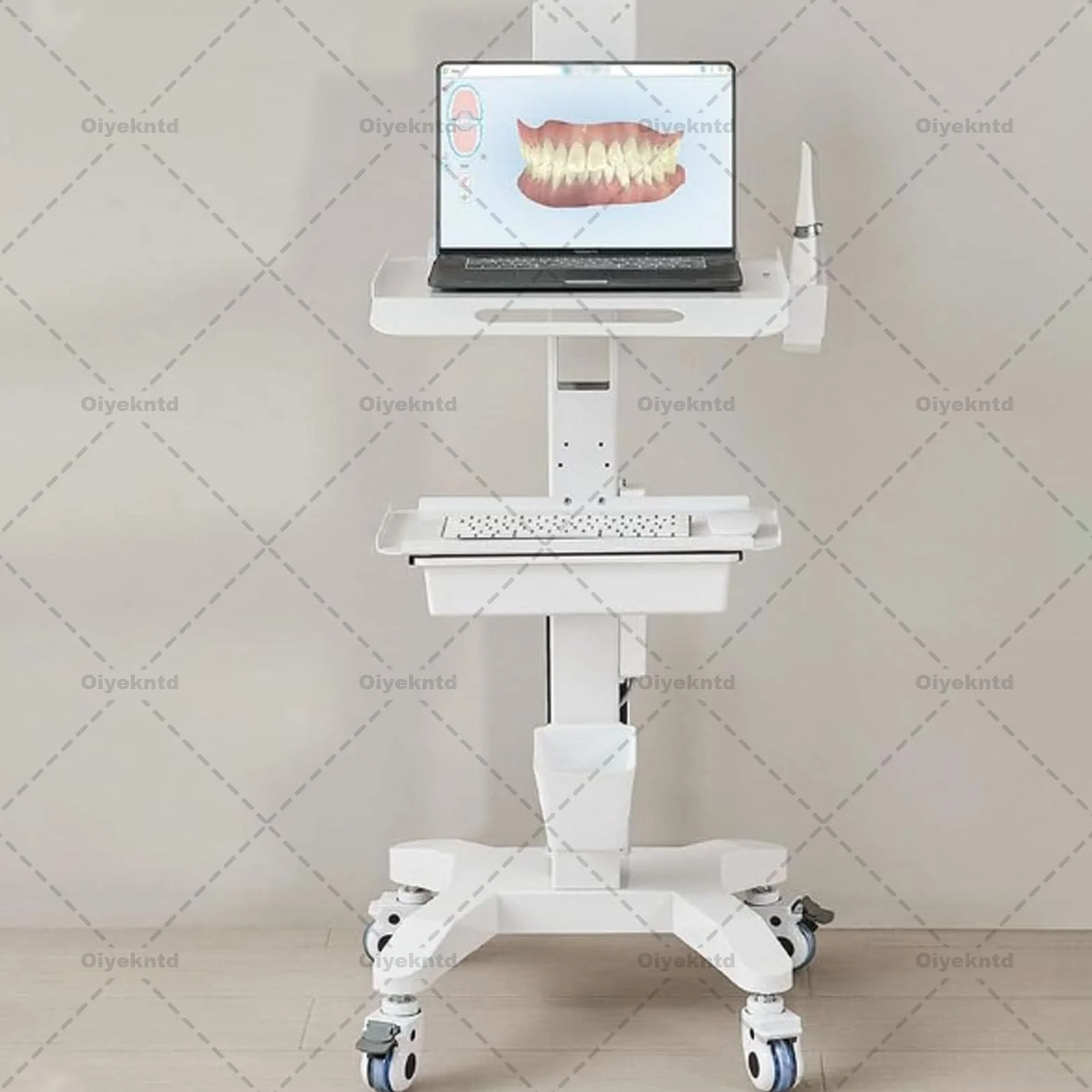Carrello per clinica odontoiatrica con supporto per scanner orale, postazione di lavoro mobile per ospedale con vassoio per laptop e ruote silenziose, per ufficio, scuola, salone, laboratorio