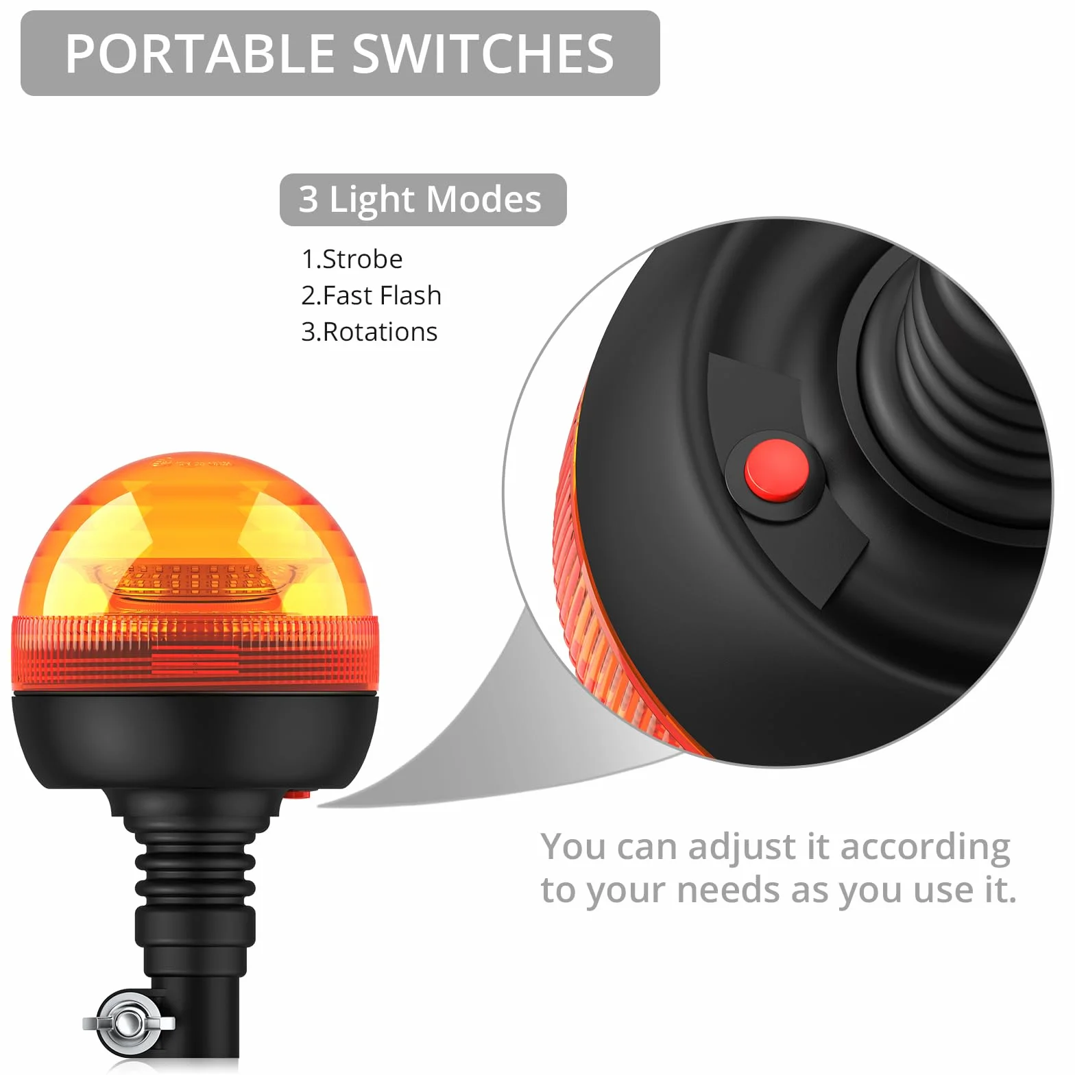 Justech 2 Pezzi Luce Lampeggiante Stroboscopica 24LED 12V 24V Impermeabile con 3 Modalità Illuminazione Luce Rotante Flash Arancione con Sede Flessibile del Palo DIN per Rimorchio Trattore Camion