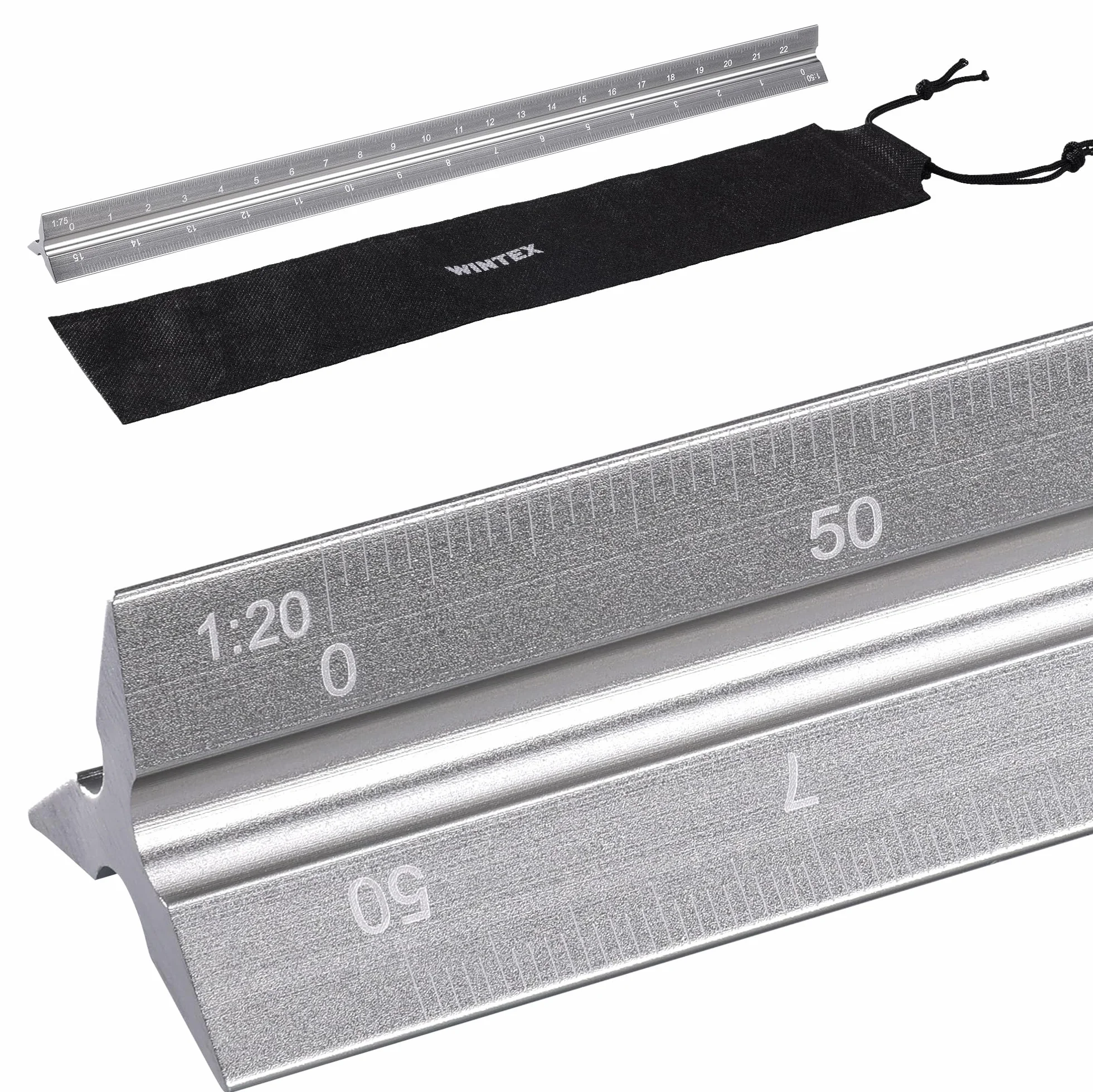 WINTEX Righello 30 cm in Metallo Scalimetro in Alluminio Riga da Disegno Tecnico 1:20 1:50 1:75 1:100 1:125 con Custodia Argento